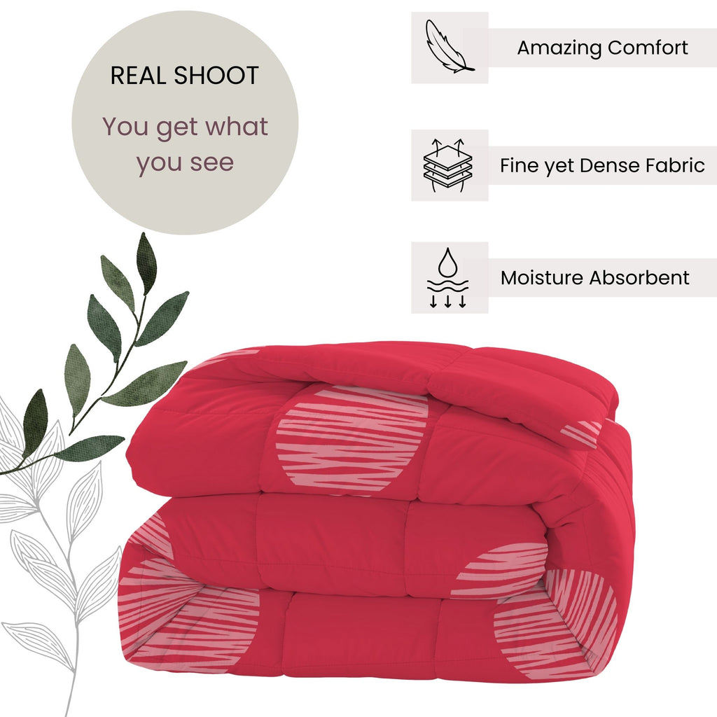 Red & White Geometric Microfiber Lightweight AC Room 150 GSM Comforter