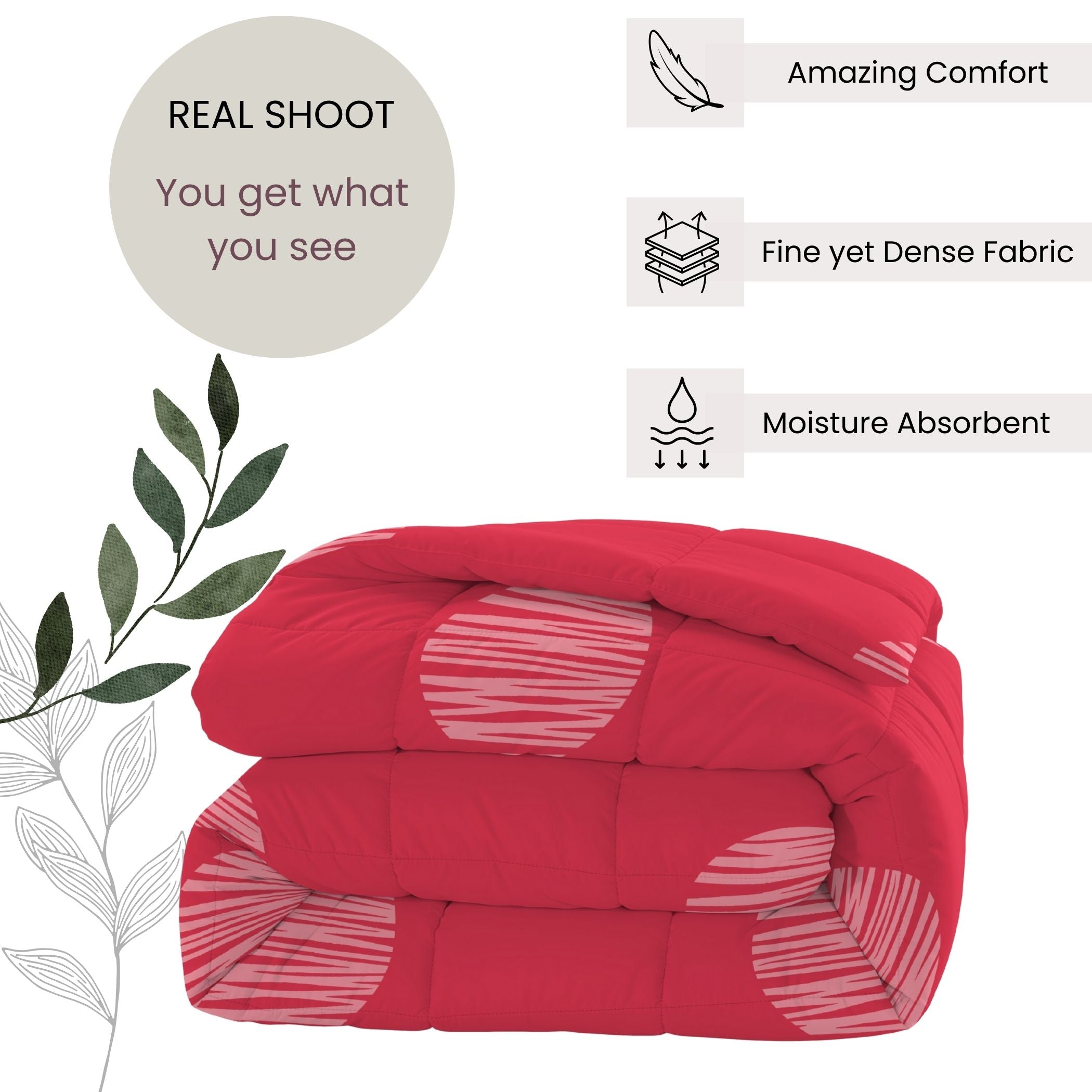 Red & White Geometric Microfiber Lightweight AC Room 150 GSM Comforter