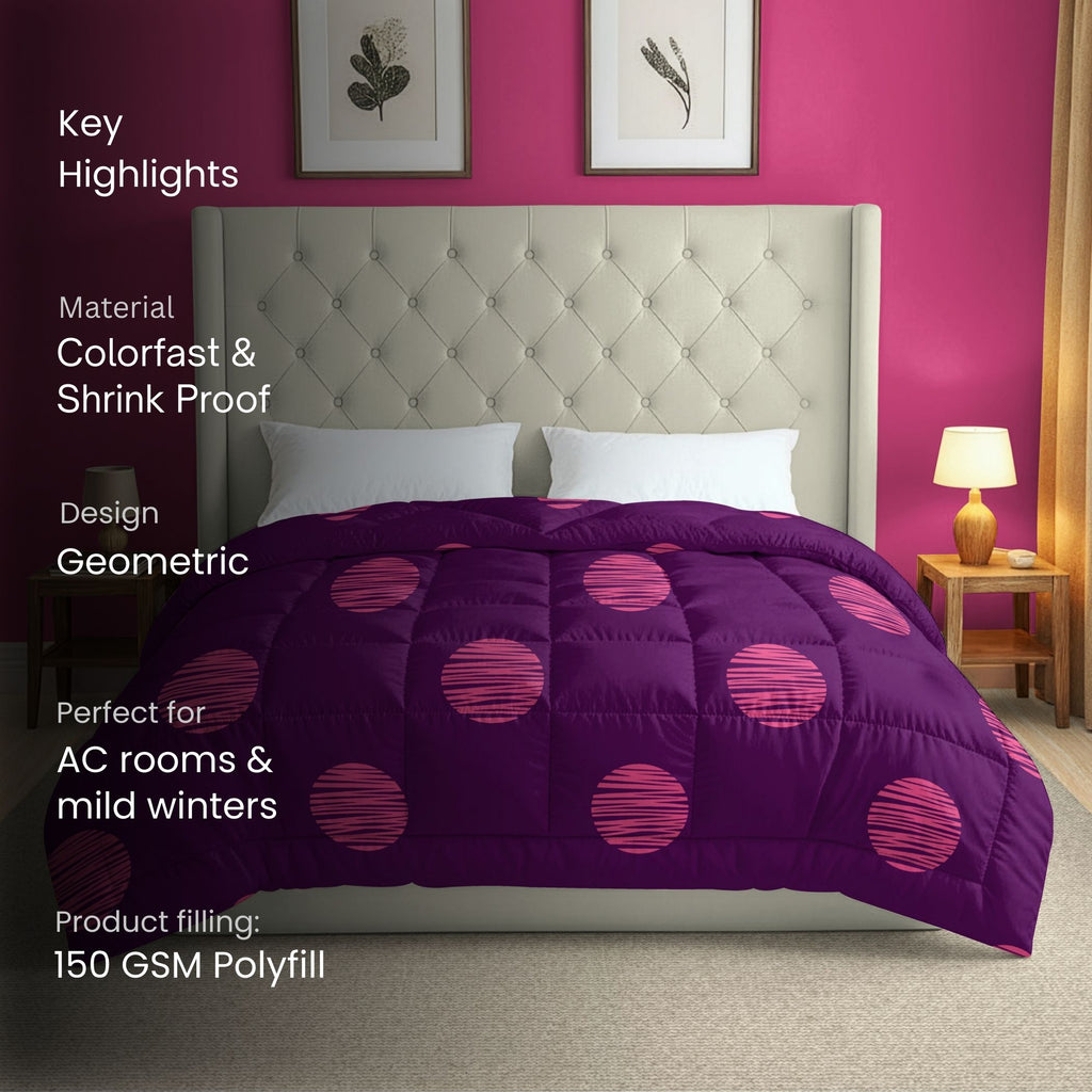 Purple & Pink Floral Microfiber Lightweight 150 GSM AC Room Comforter