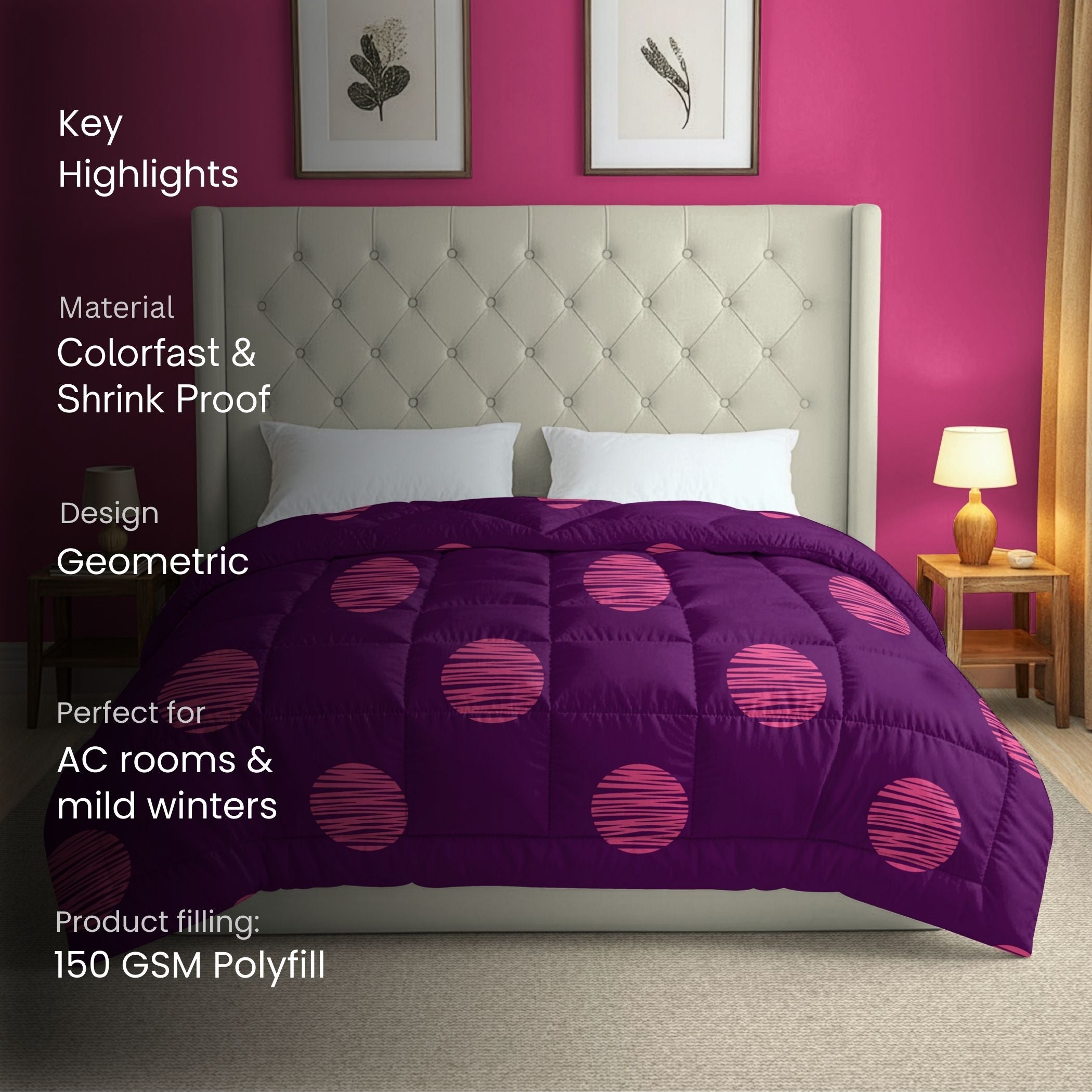 Purple & Pink Floral Microfiber Lightweight 150 GSM AC Room Comforter