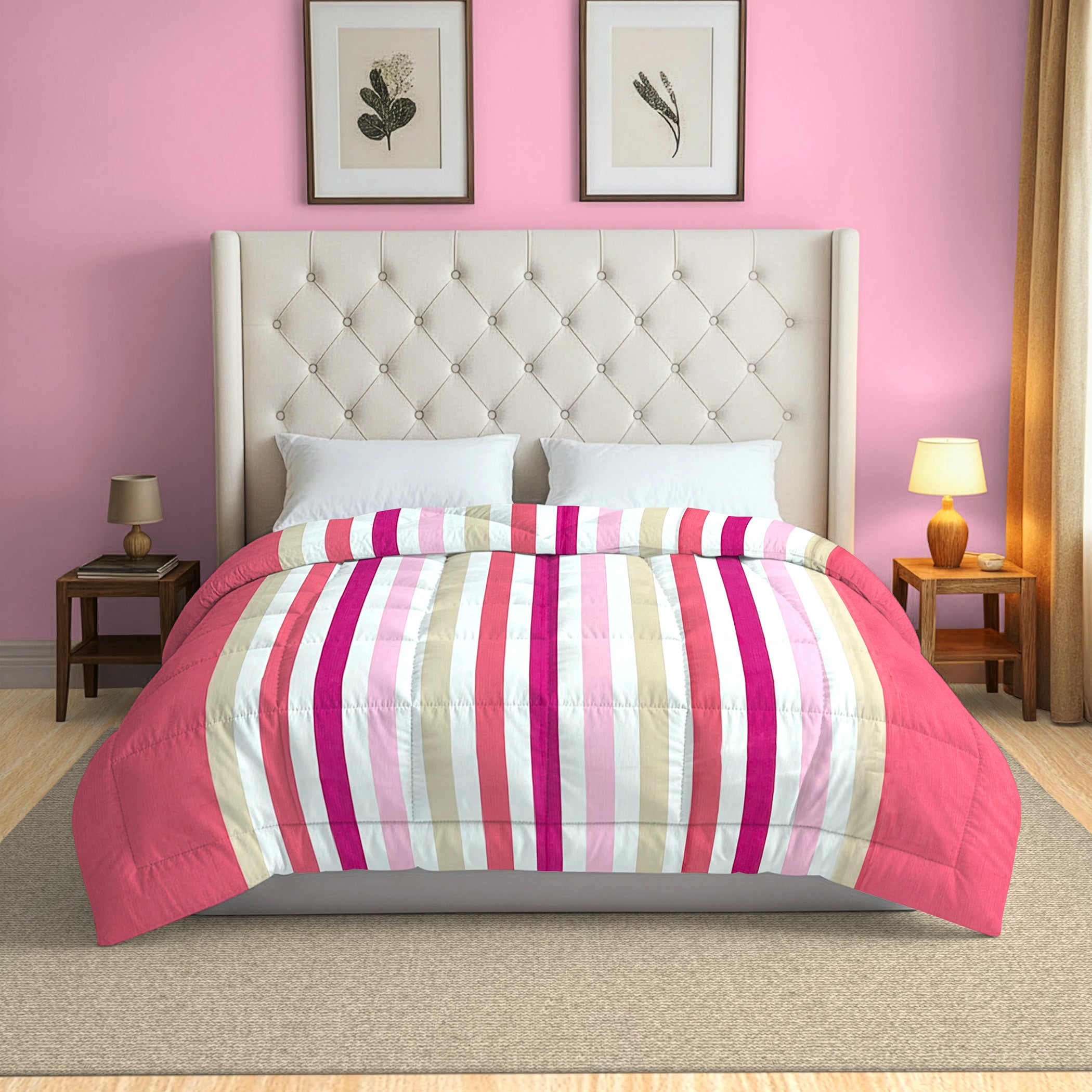Classic Cotton Striped Pink/purple Double AC Quilt