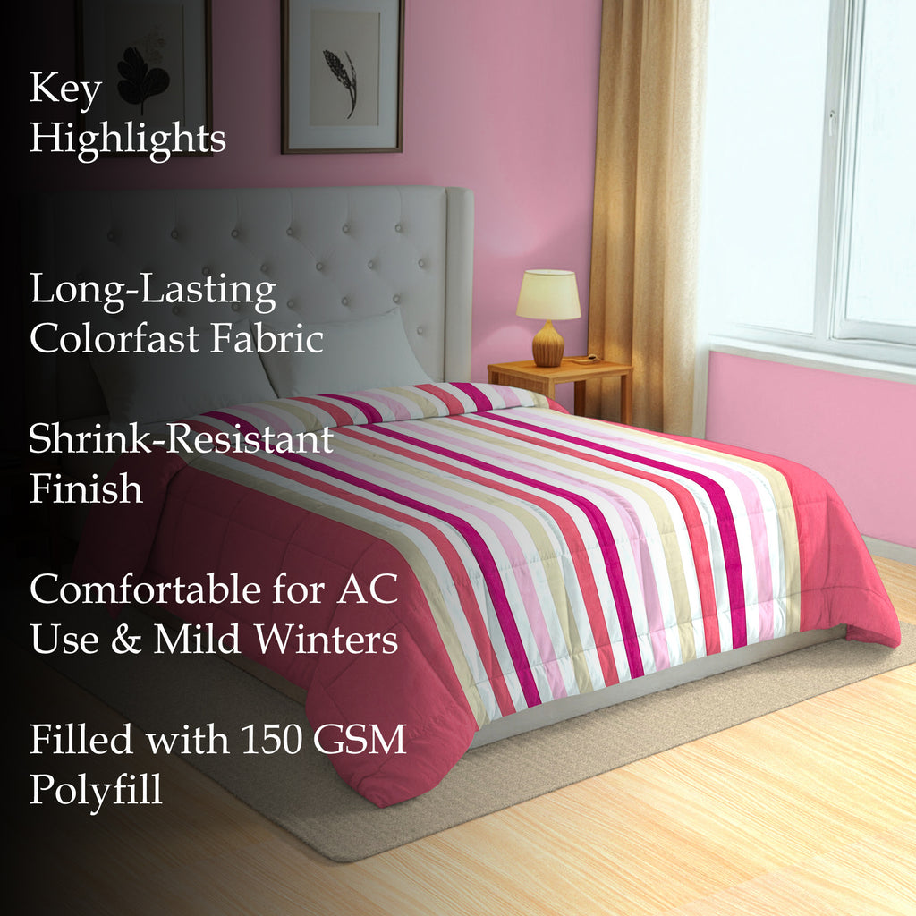 Classic Cotton Striped Pink/purple Double AC Quilt