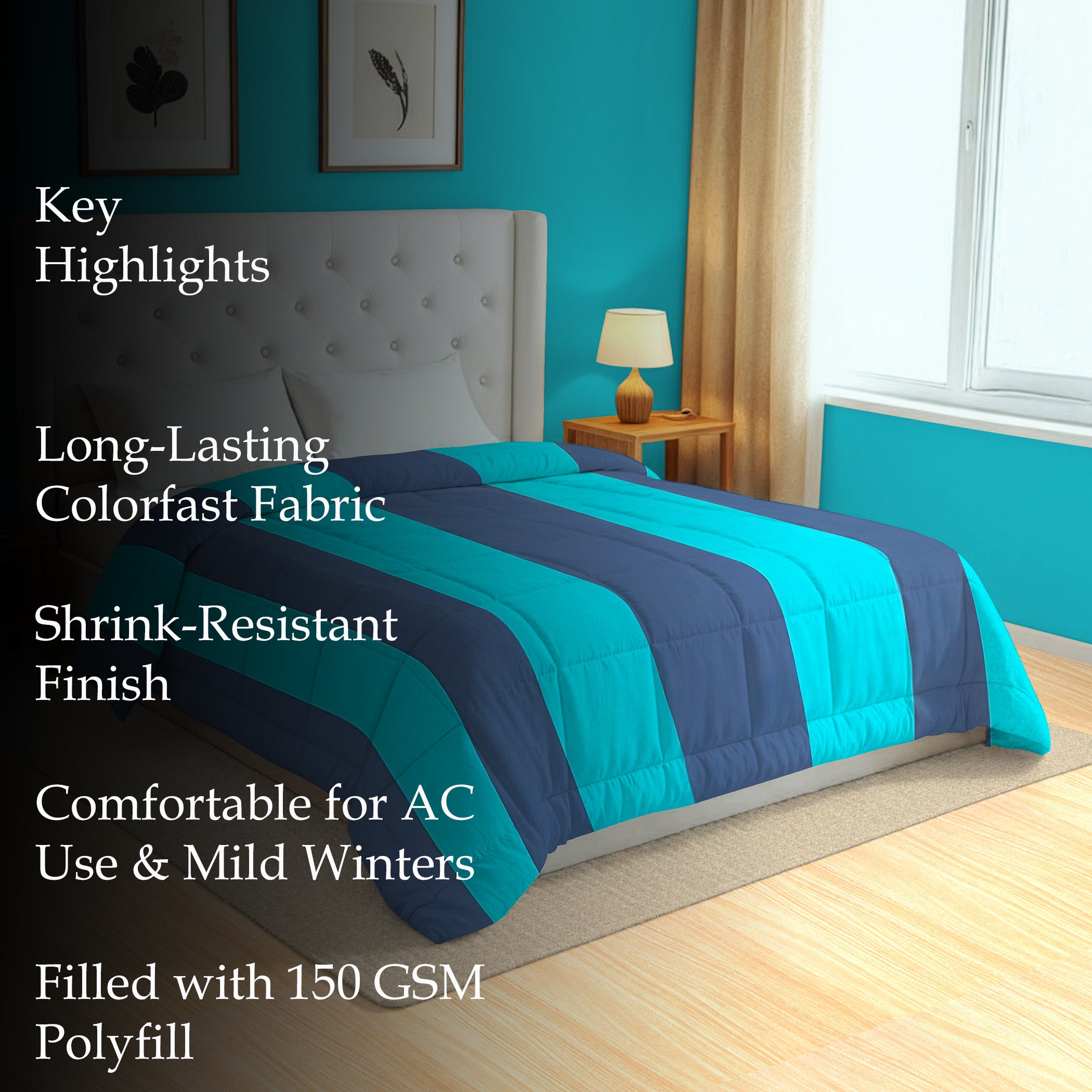 Classic Cotton Striped Blue Double AC Quilt