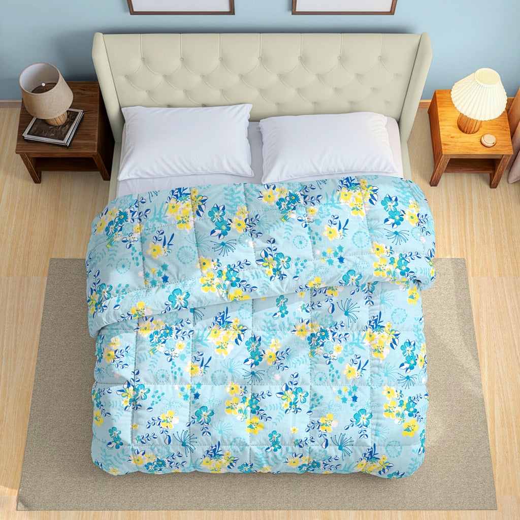 Soft Cotton Floral Blue Double AC Quilt