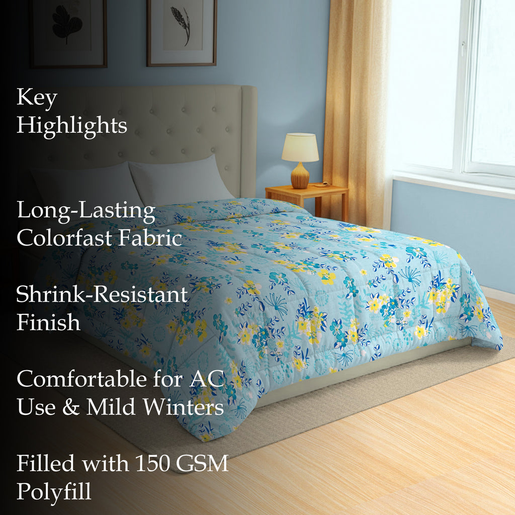 Soft Cotton Floral Blue Double AC Quilt