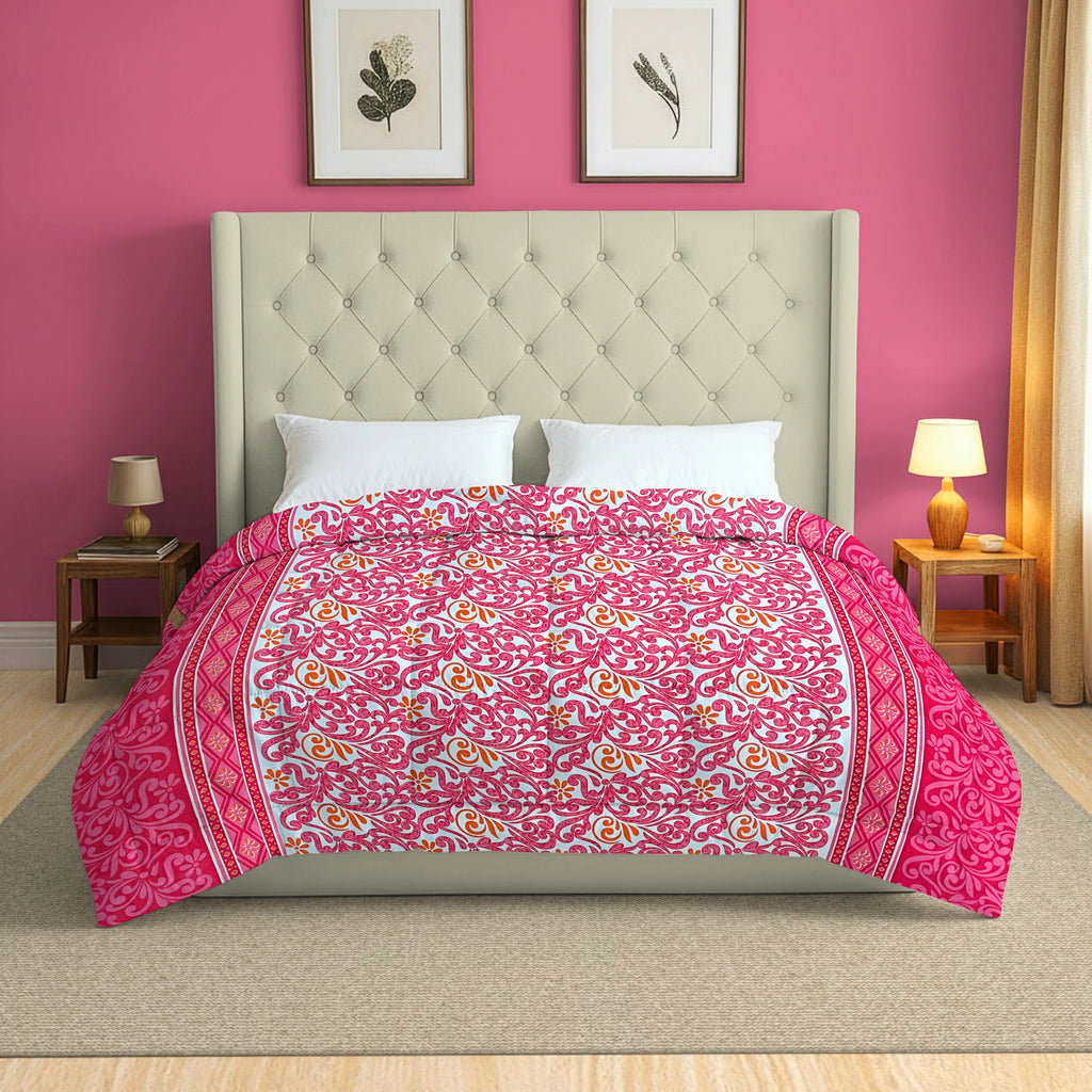 Elegant Cotton Ethnic motif White/neutral Double AC Quilt