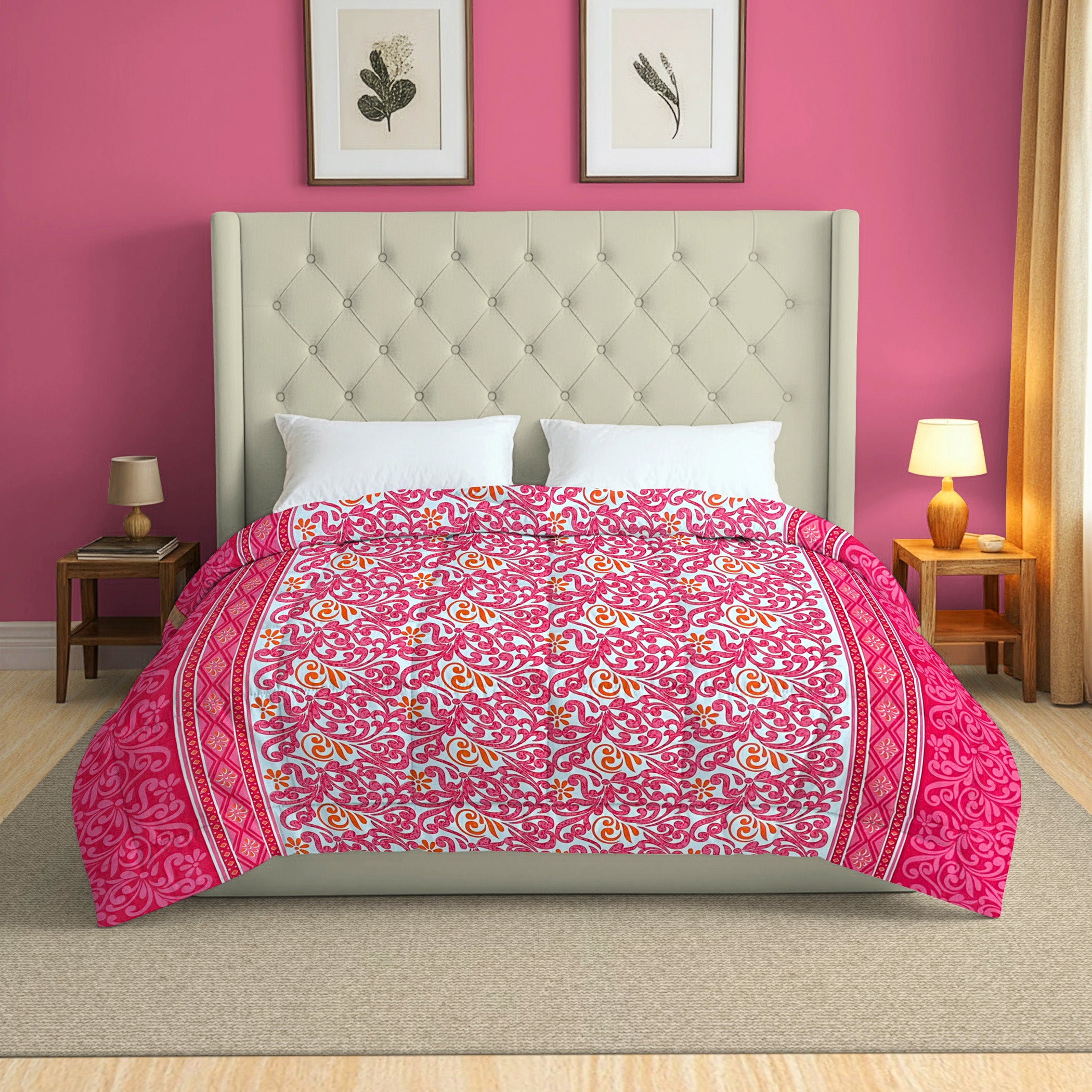 Elegant Cotton Ethnic motif White/neutral Double AC Quilt