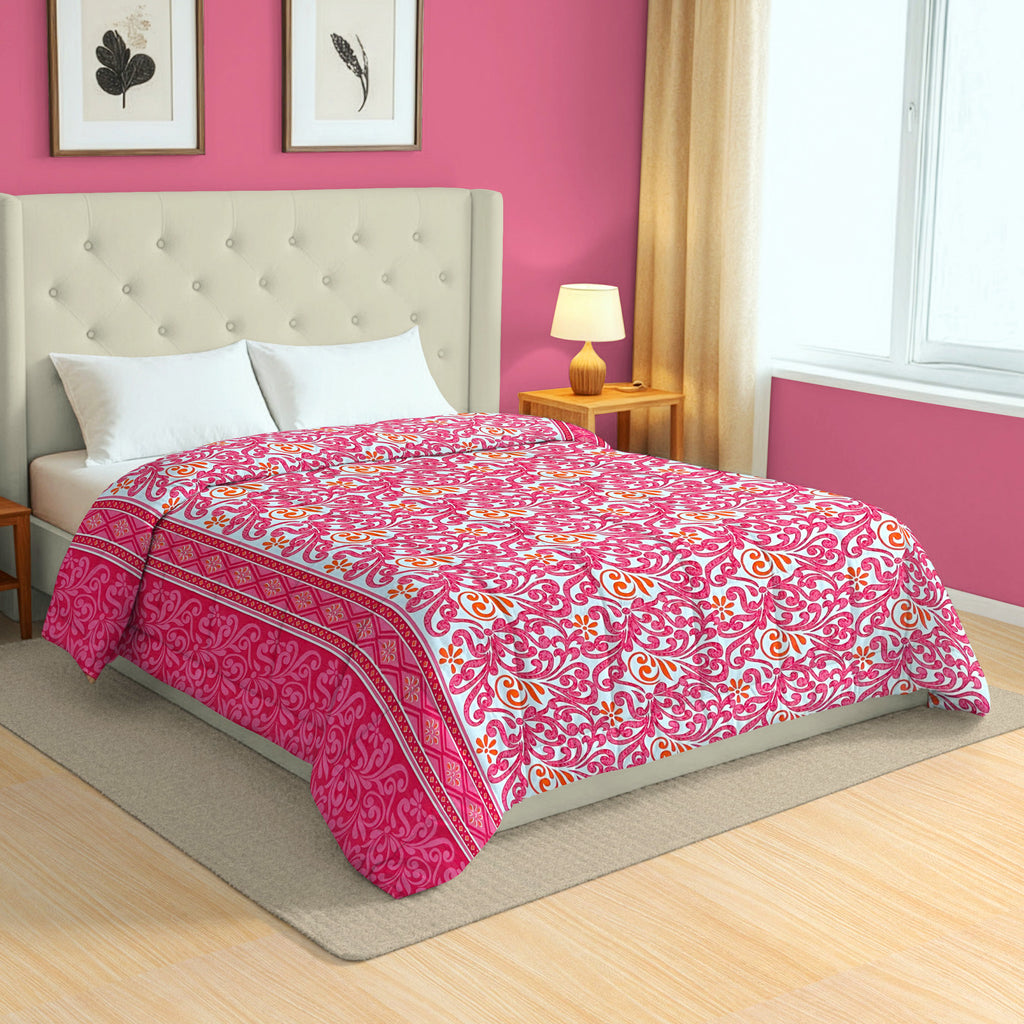 Elegant Cotton Ethnic motif White/neutral Double AC Quilt