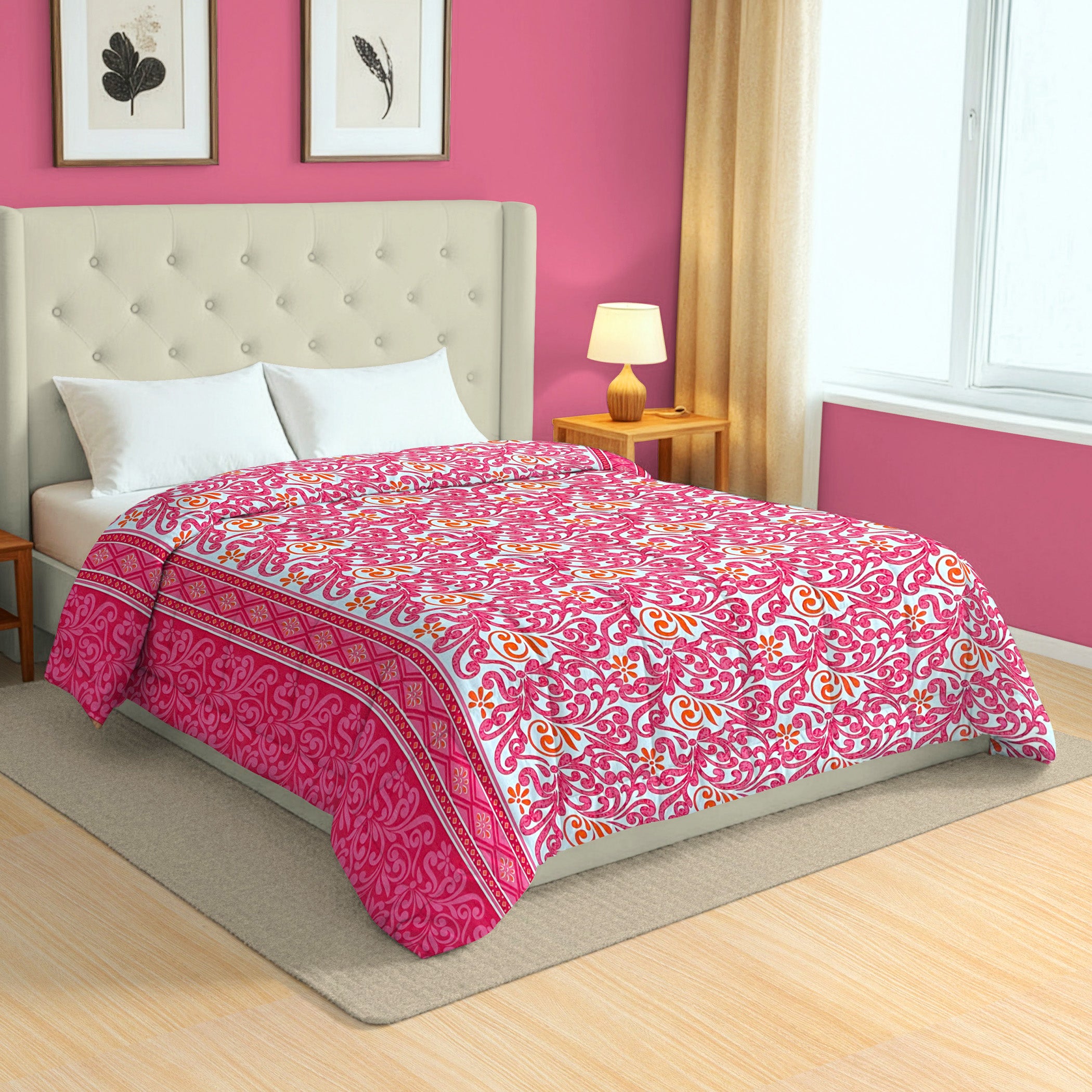 Elegant Cotton Ethnic motif White/neutral Double AC Quilt