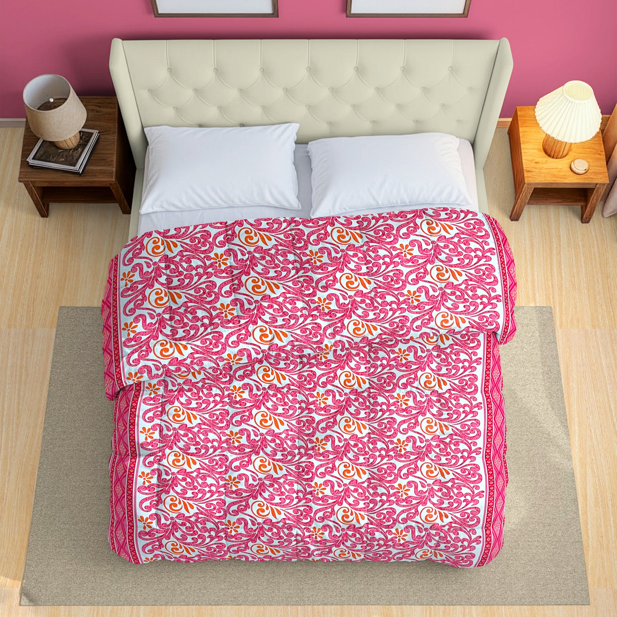 Elegant Cotton Ethnic motif White/neutral Double AC Quilt