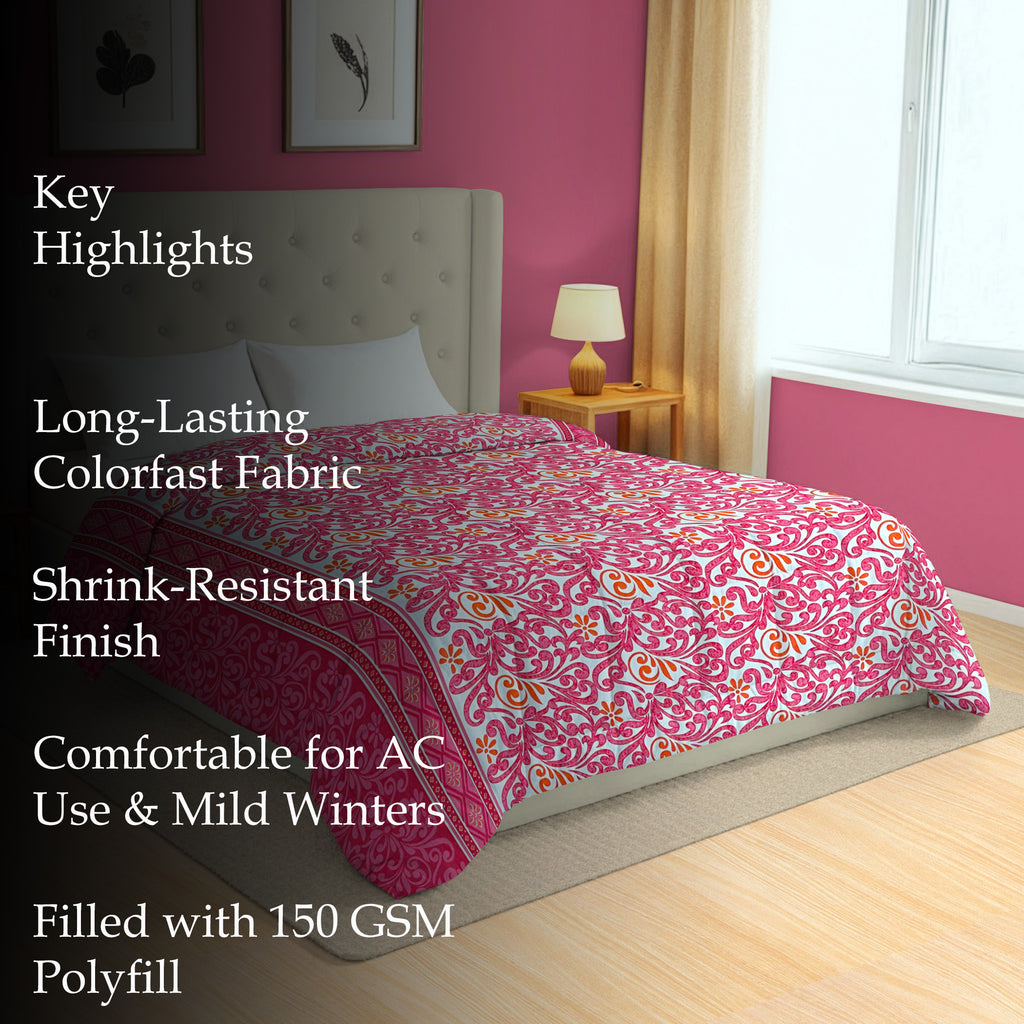 Elegant Cotton Ethnic motif White/neutral Double AC Quilt