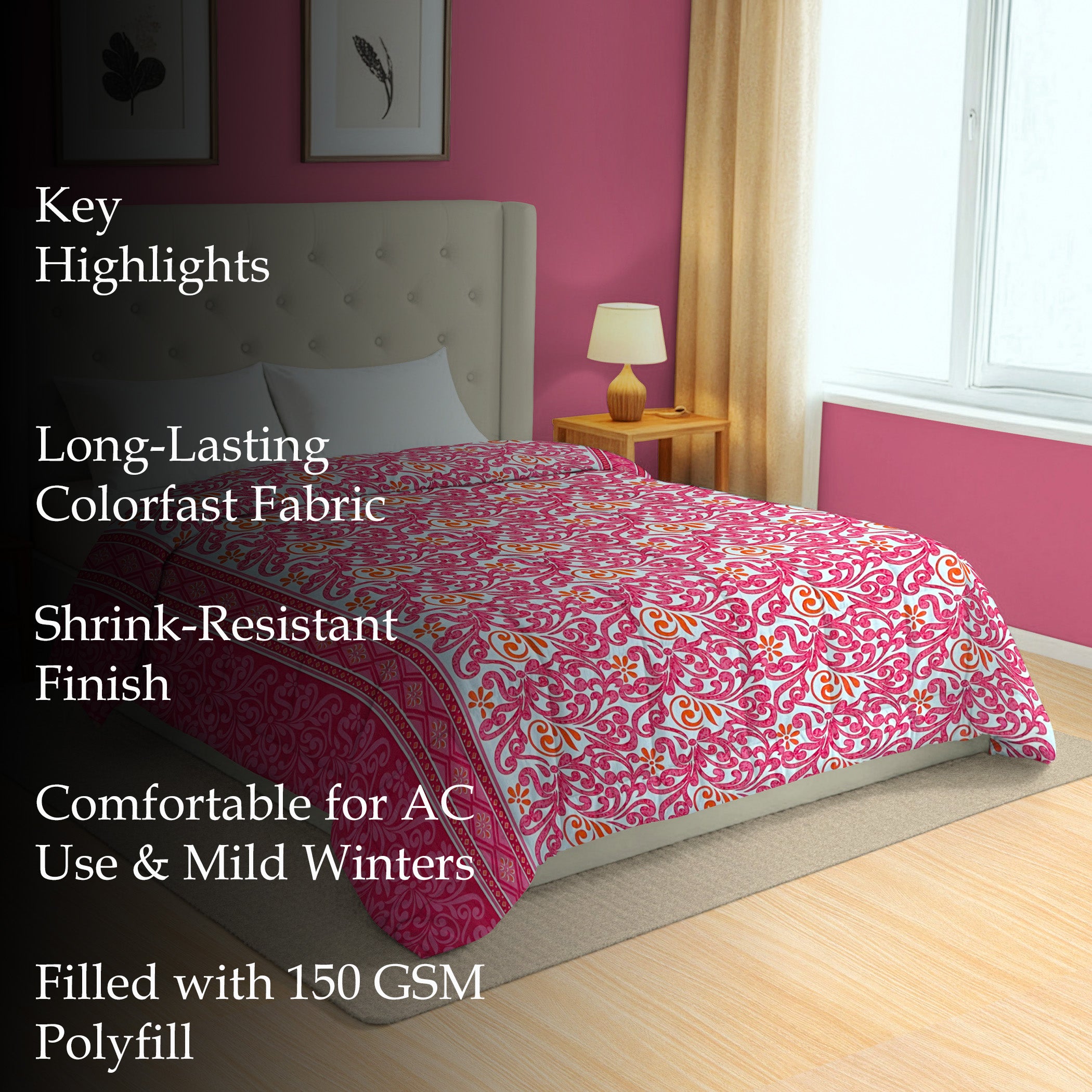 Elegant Cotton Ethnic motif White/neutral Double AC Quilt