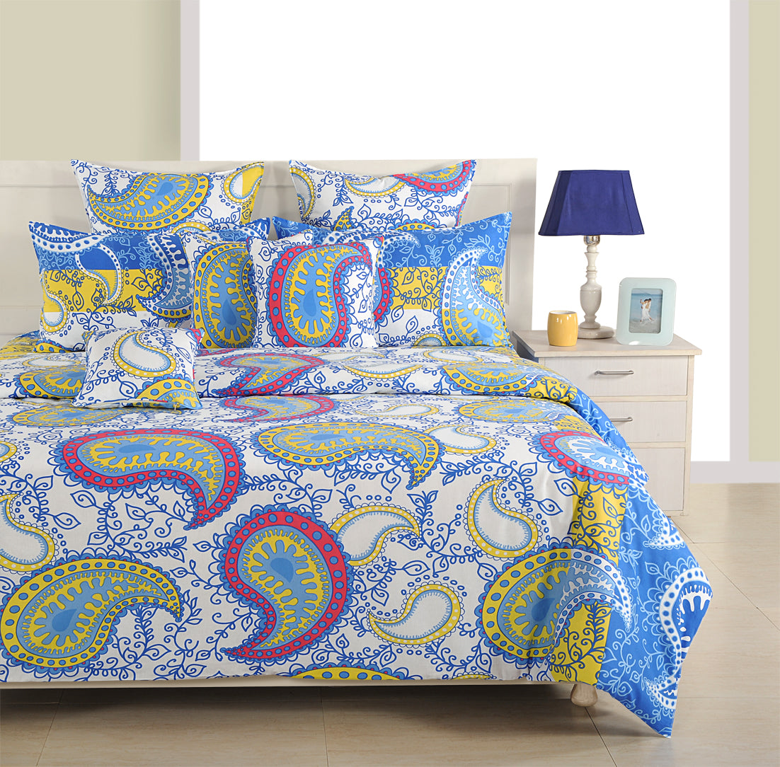 Elegant Cotton Ethnic motif Blue Double AC Quilt