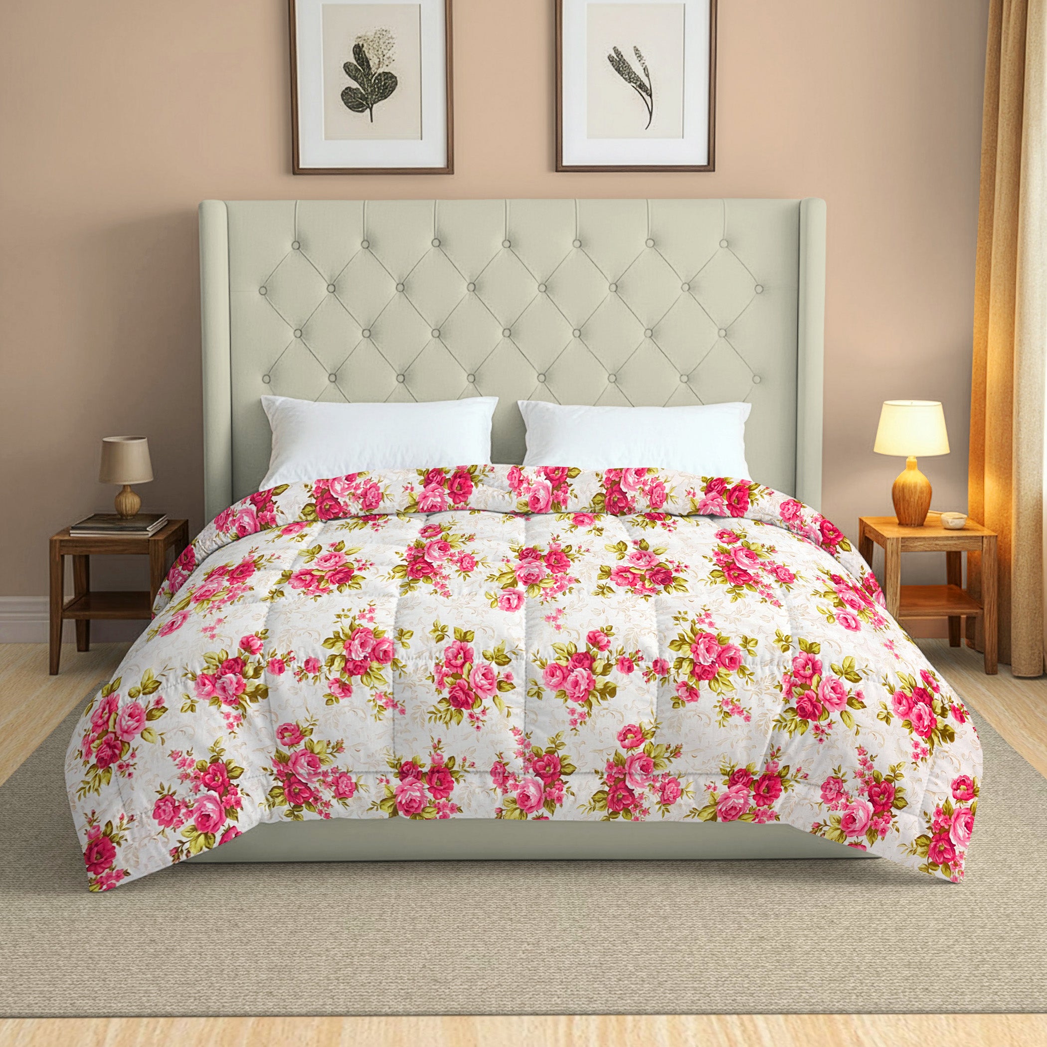 Soft Cotton Floral Red Double AC Quilt
