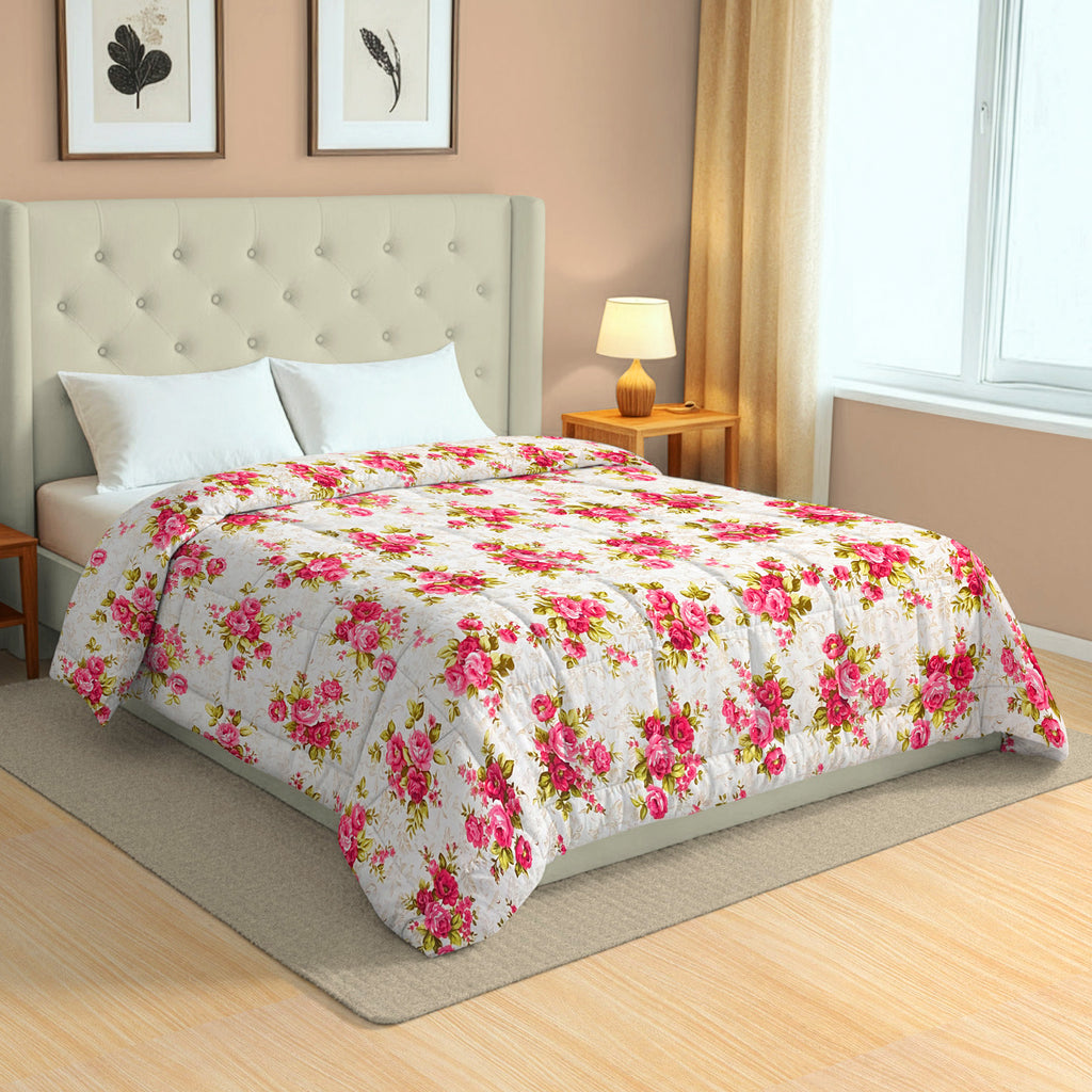 Soft Cotton Floral Red Double AC Quilt