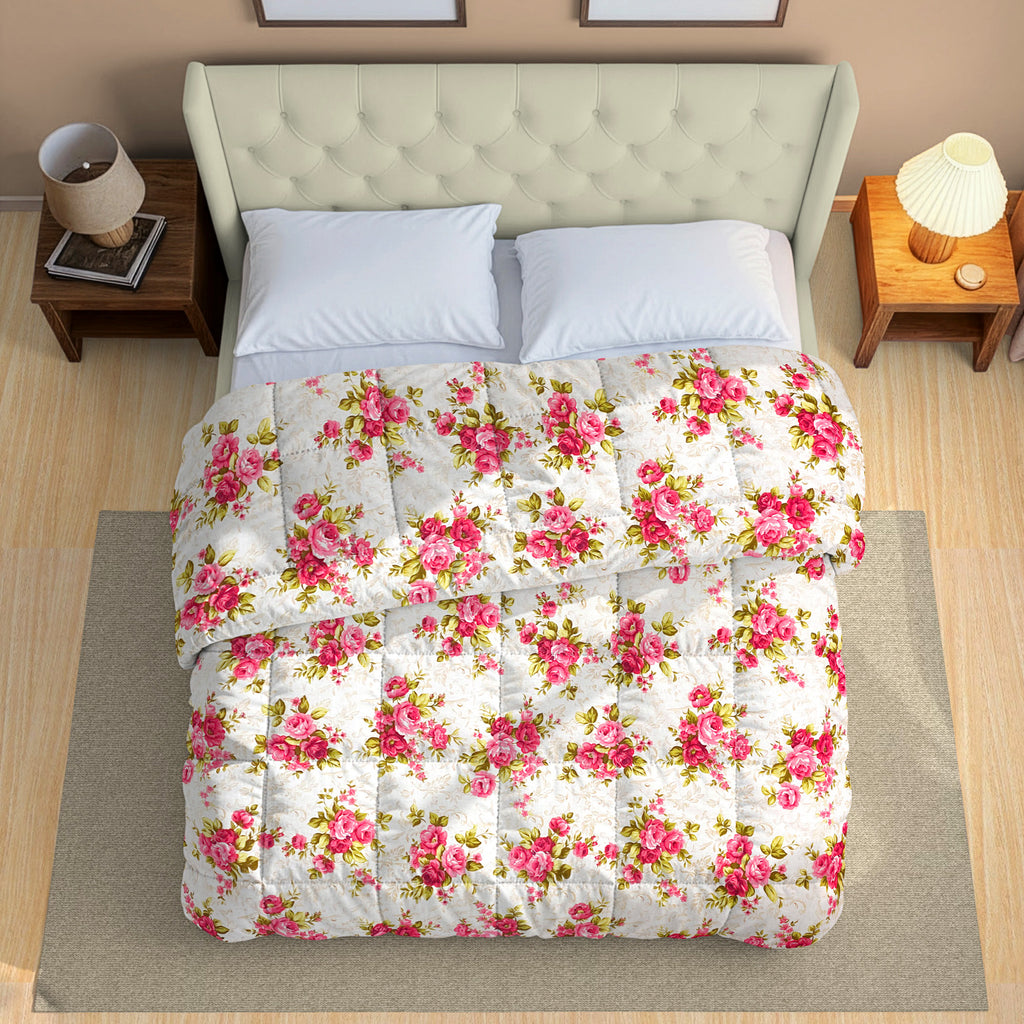 Soft Cotton Floral Red Double AC Quilt