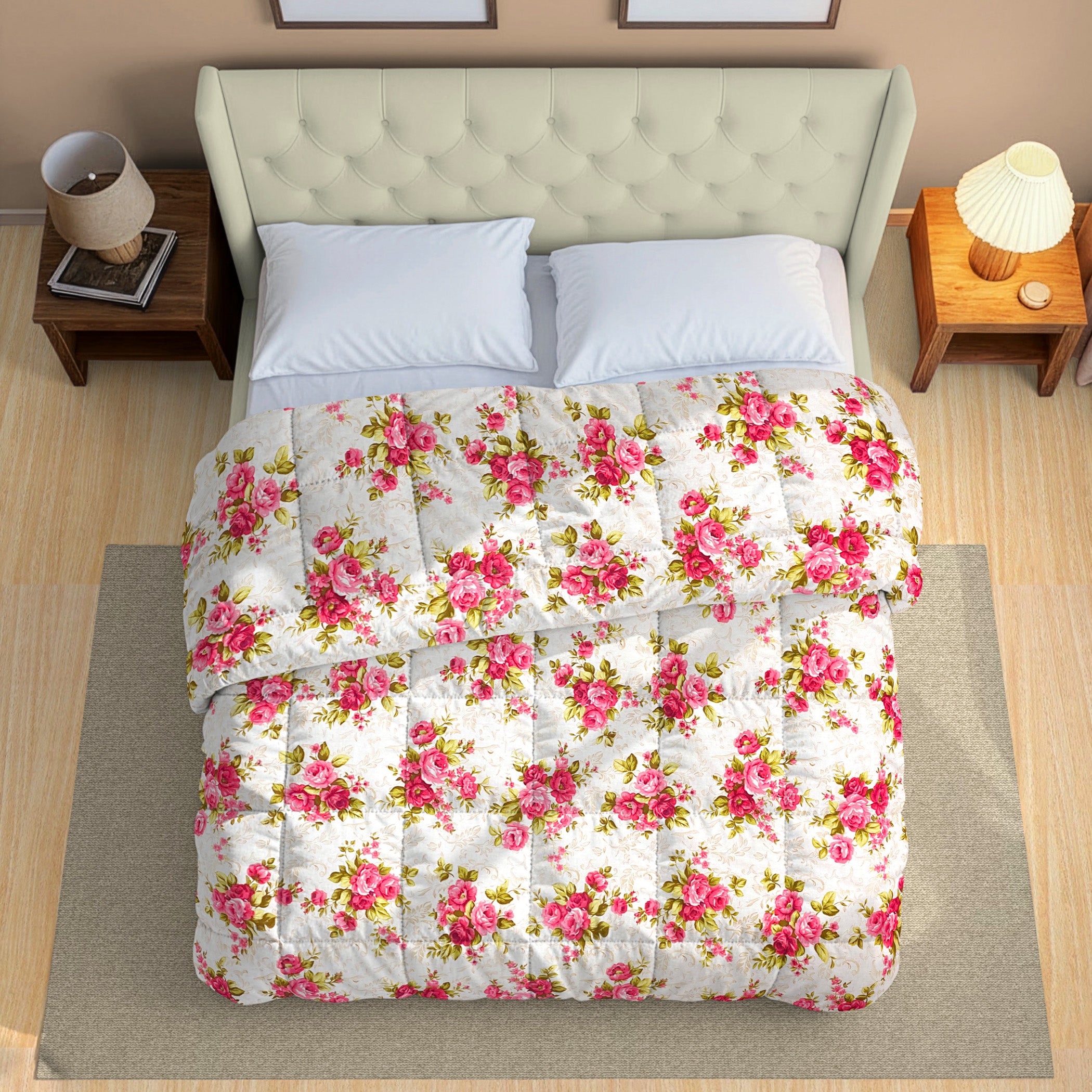 Soft Cotton Floral Red Double AC Quilt