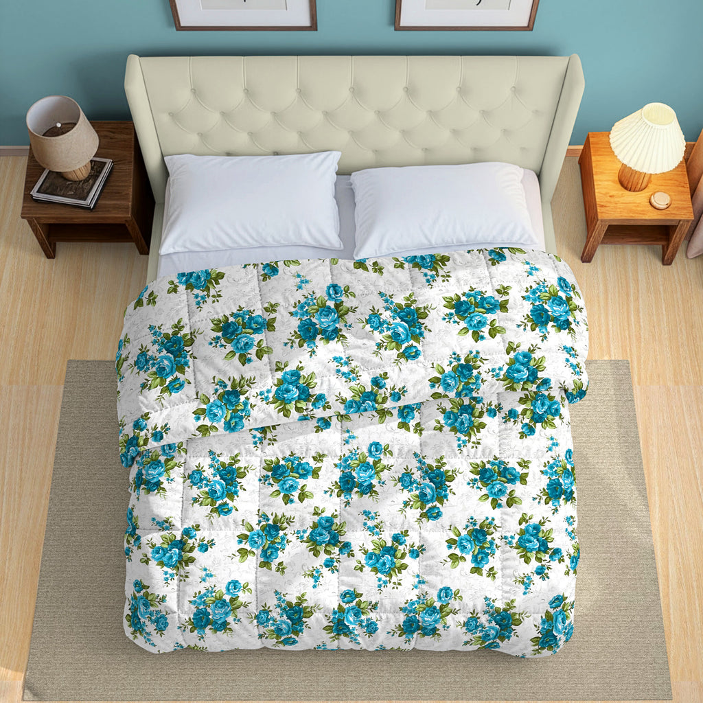 Soft Cotton Floral Blue Double AC Quilt