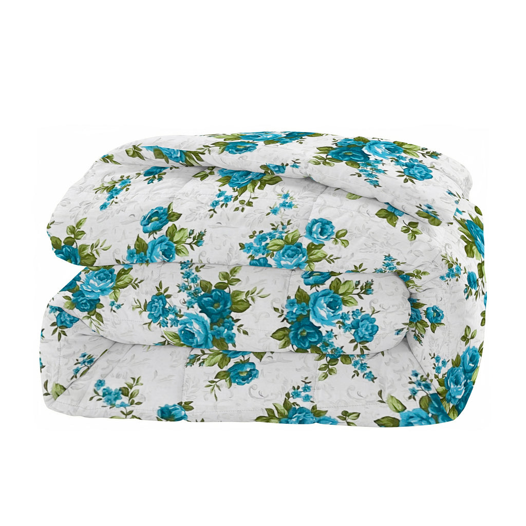 Soft Cotton Floral Blue Double AC Quilt