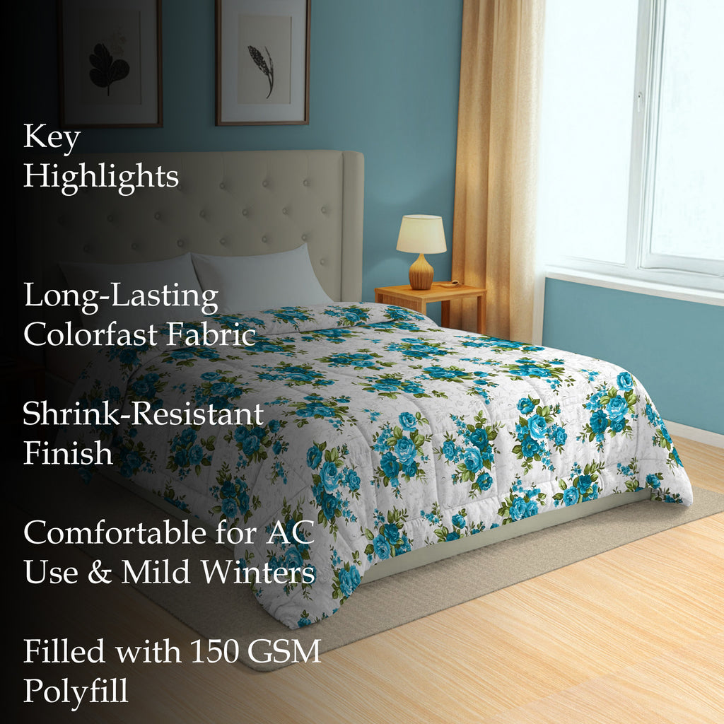 Soft Cotton Floral Blue Double AC Quilt