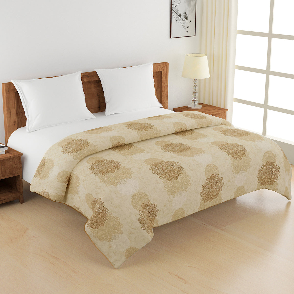 Basic Comfort Abstract 100% Cotton AC Quilt 150 GSM Beige Pack of 1