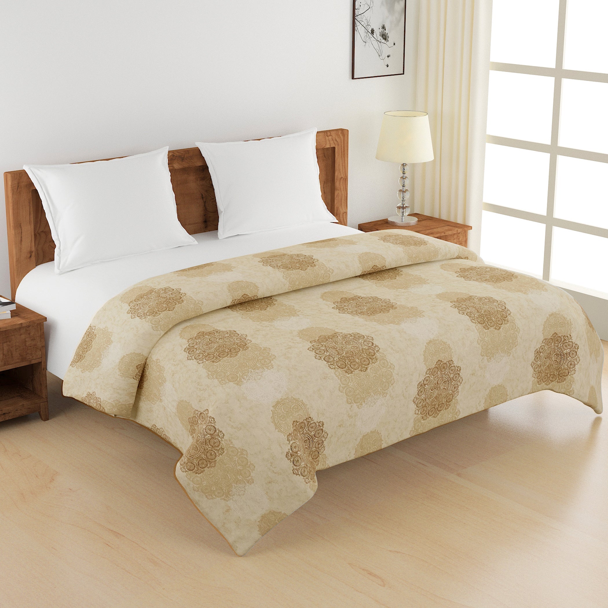 Elegant Cotton Ethnic motif Beige Single AC Quilt