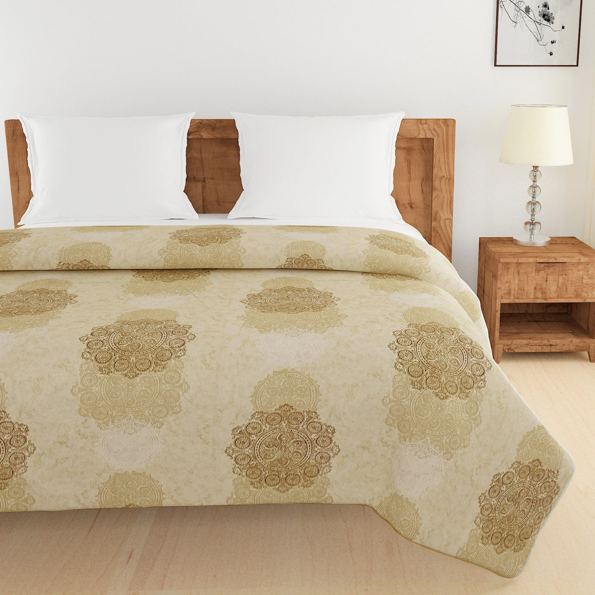 Basic Comfort Abstract 100% Cotton AC Quilt 150 GSM Beige Pack of 1