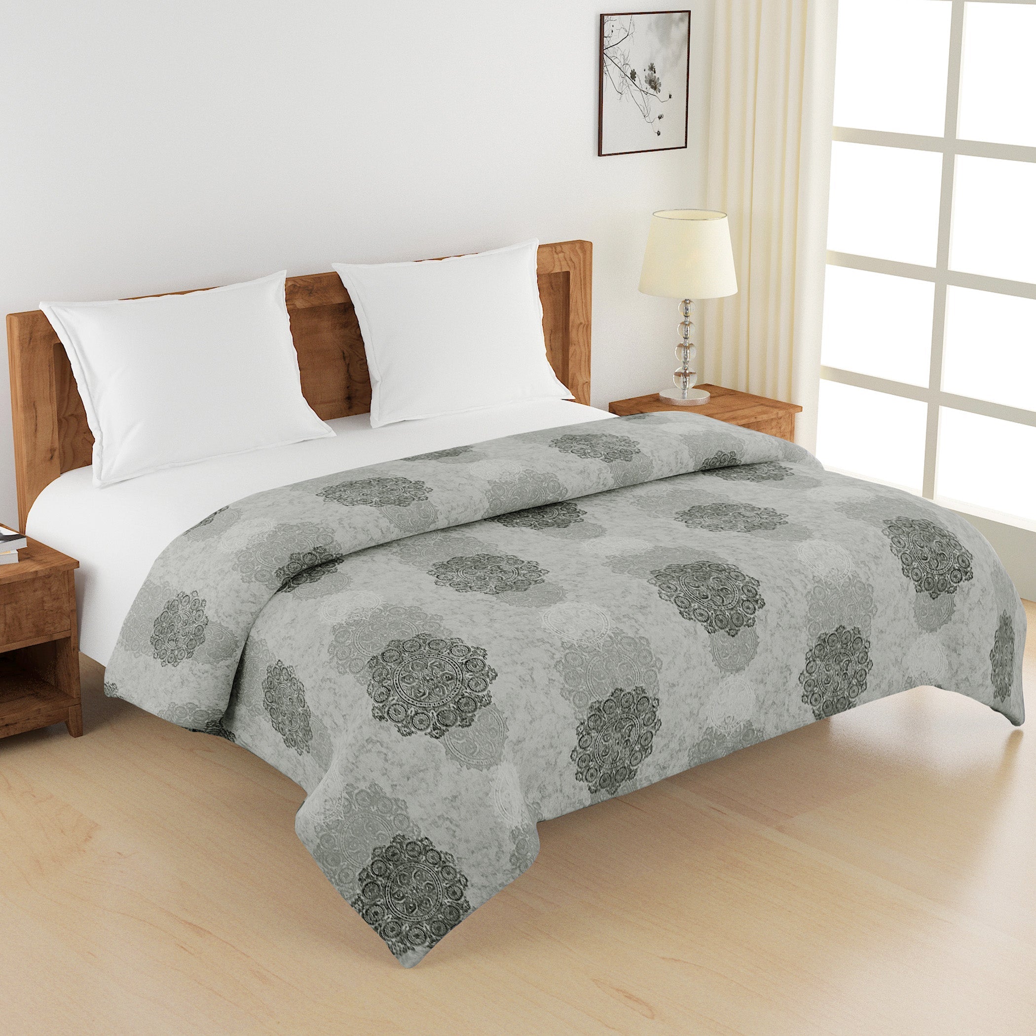 Elegant Cotton Ethnic motif Grey Single AC Quilt