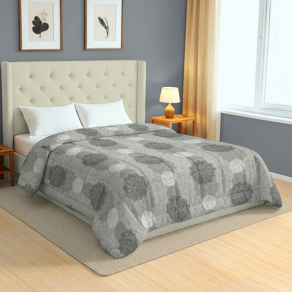 Elegant 100% cotton Motif Grey Double AC Quilt