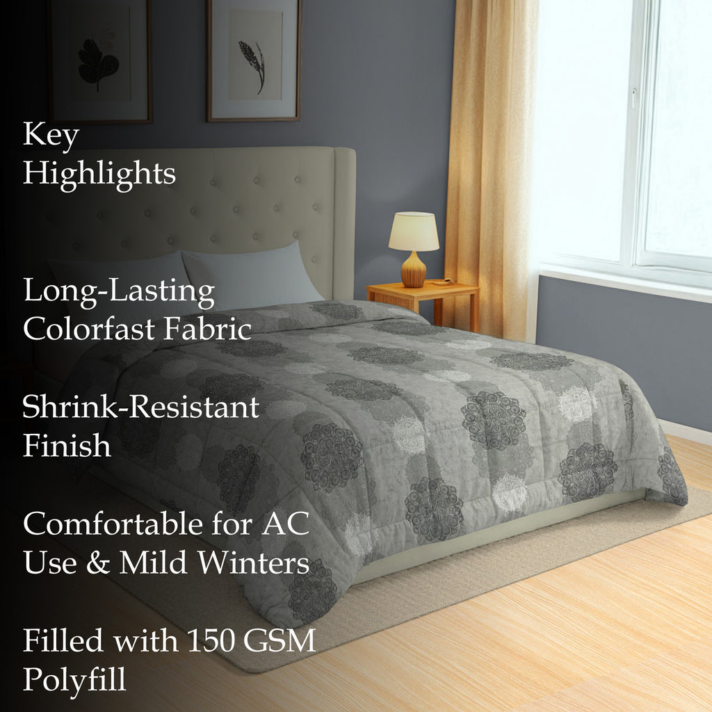 Elegant 100% cotton Motif Grey Double AC Quilt