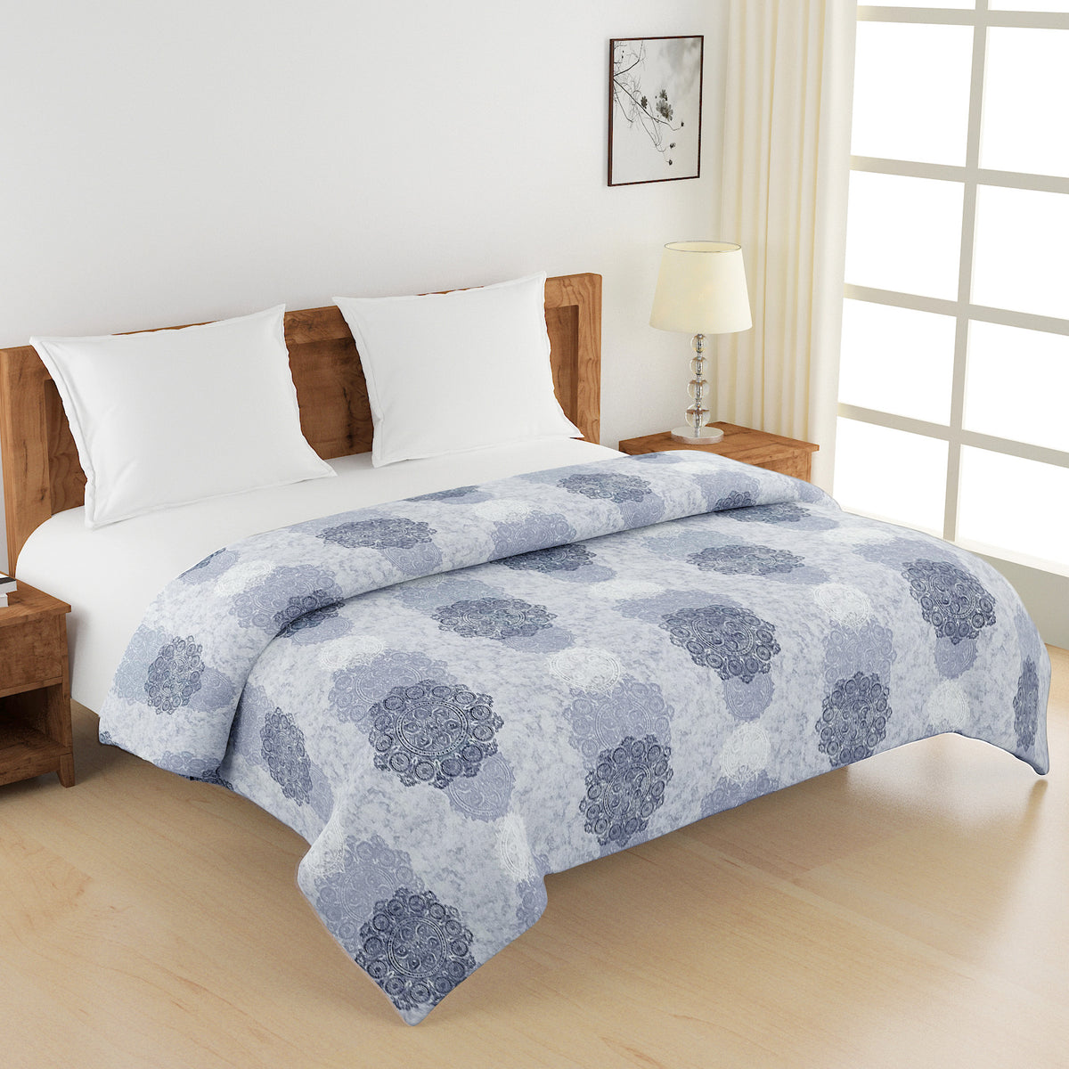 Basic Comfort Abstract 100% Cotton AC Quilt 150 GSM Grey Pack of 1
