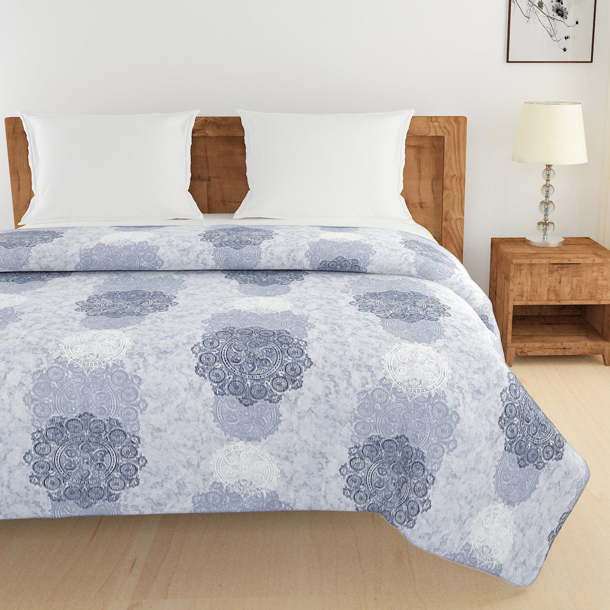 Basic Comfort Abstract 100% Cotton AC Quilt 150 GSM Grey Pack of 1