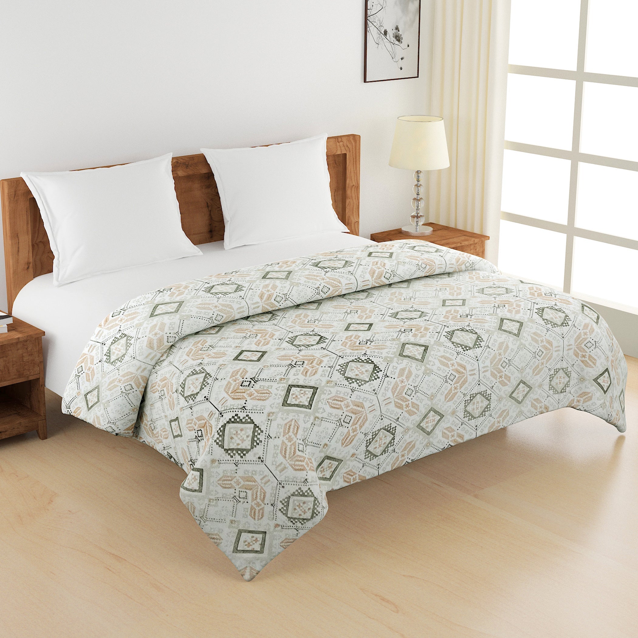 Artistic 100% cotton Abstract Off white Double AC Quilt