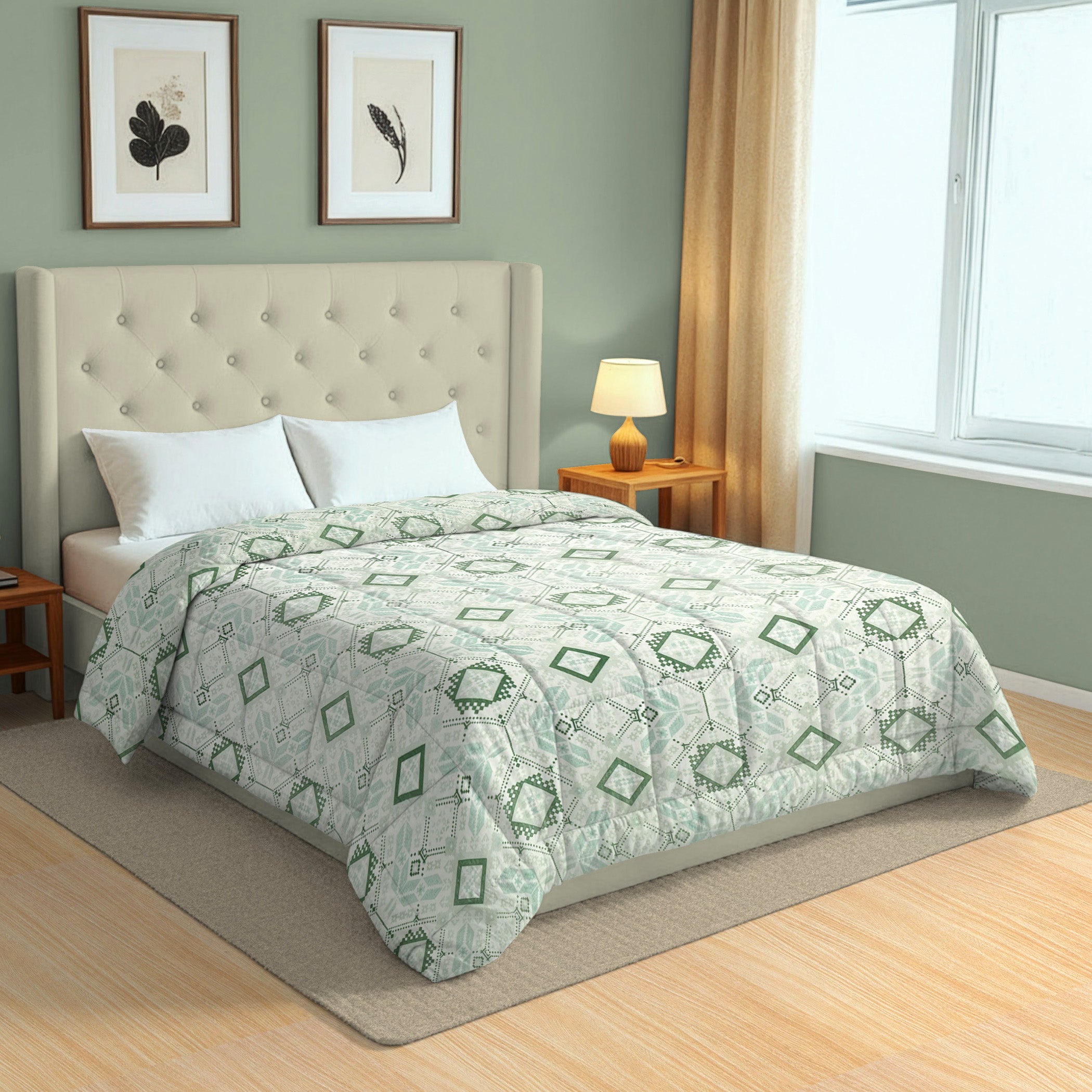 Artistic 100% cotton Abstract Green Double AC Quilt