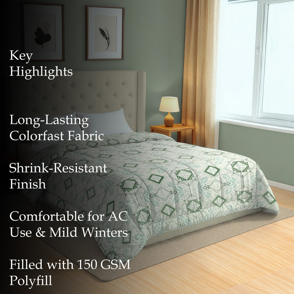 Artistic 100% cotton Abstract Green Double AC Quilt