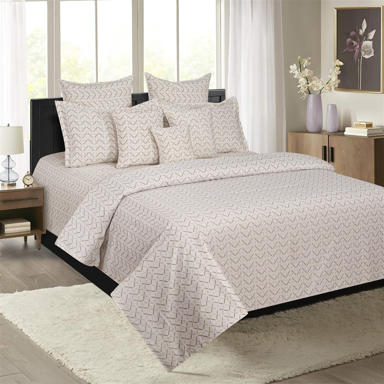 Modern Cotton Geometric White/neutral Single AC Quilt