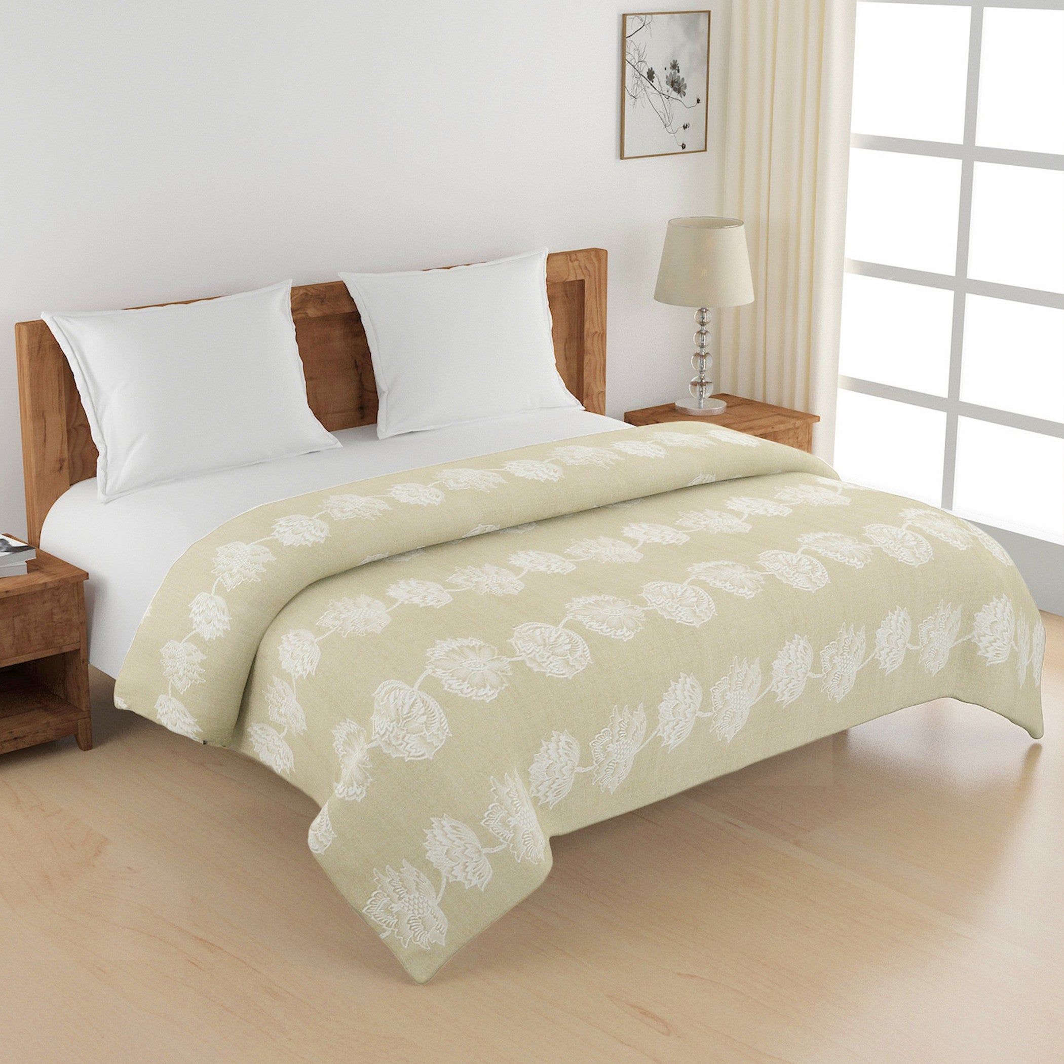 Soft Cotton Floral Beige Single AC Quilt