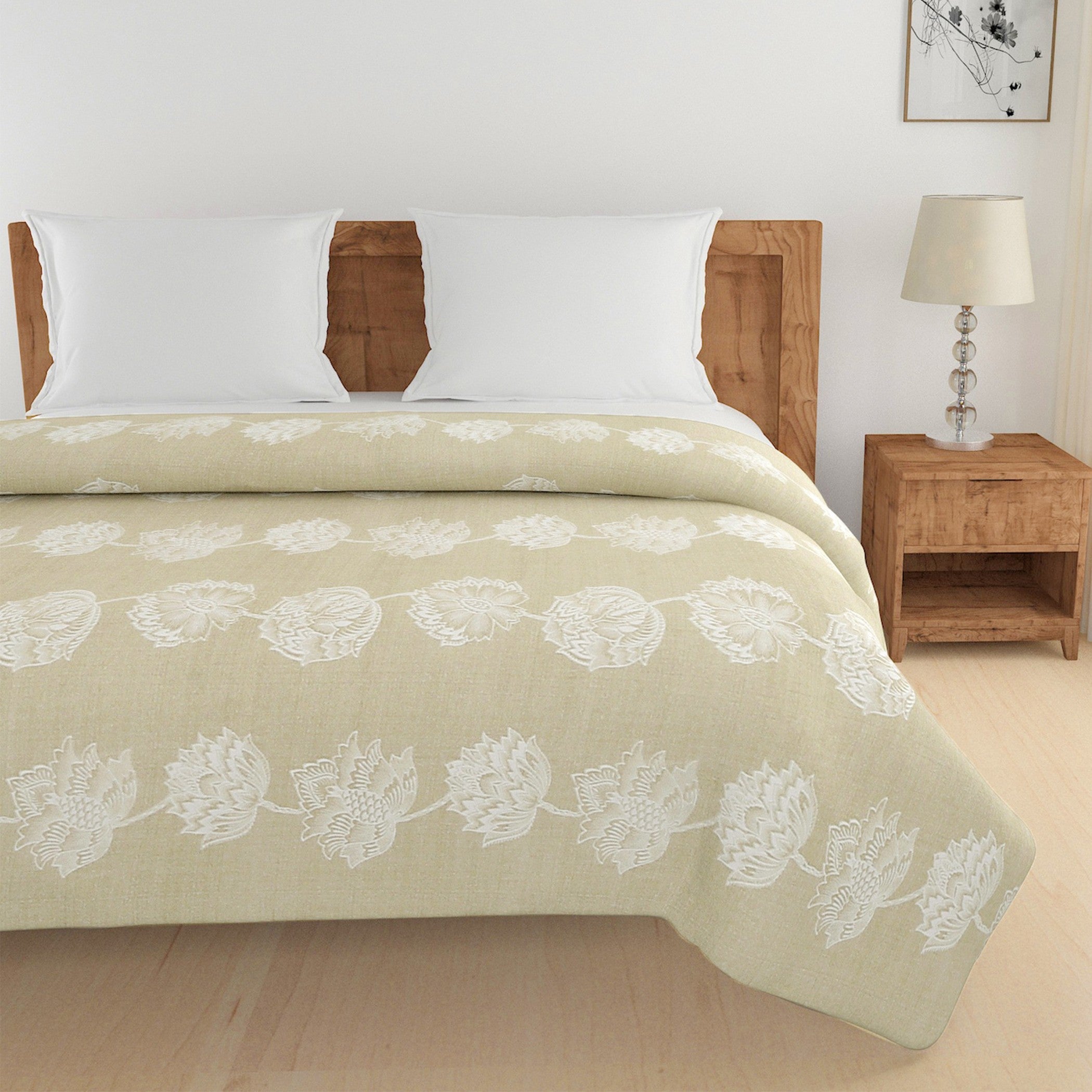 Soft Cotton Floral Beige Single AC Quilt