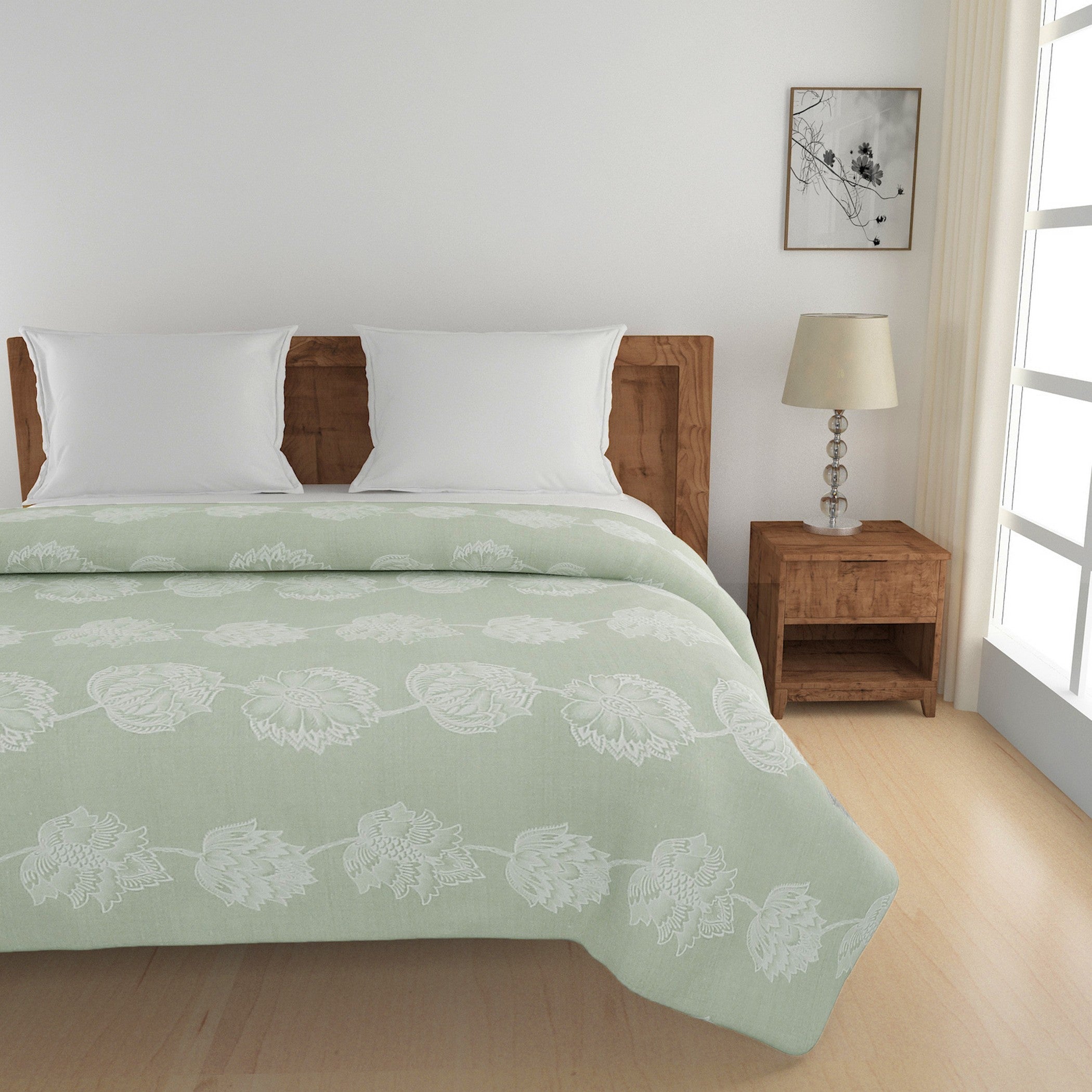 Soft Blended cotton Floral Green Double AC Quilt