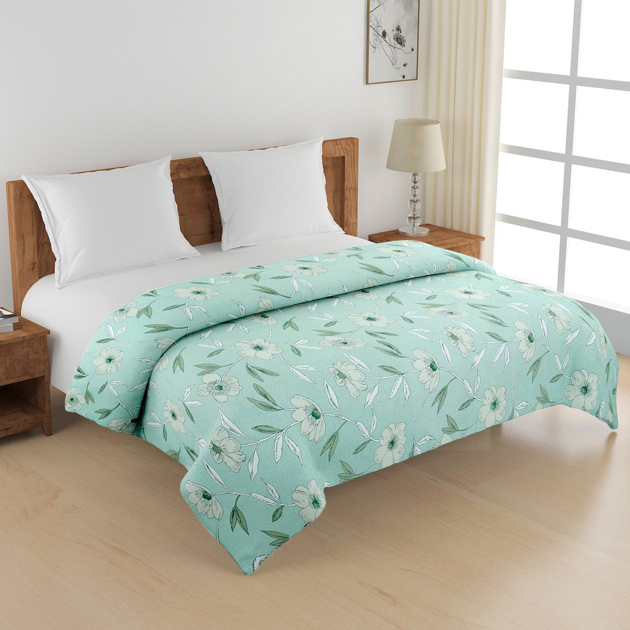 Soft Blended cotton Floral Green Double AC Quilt