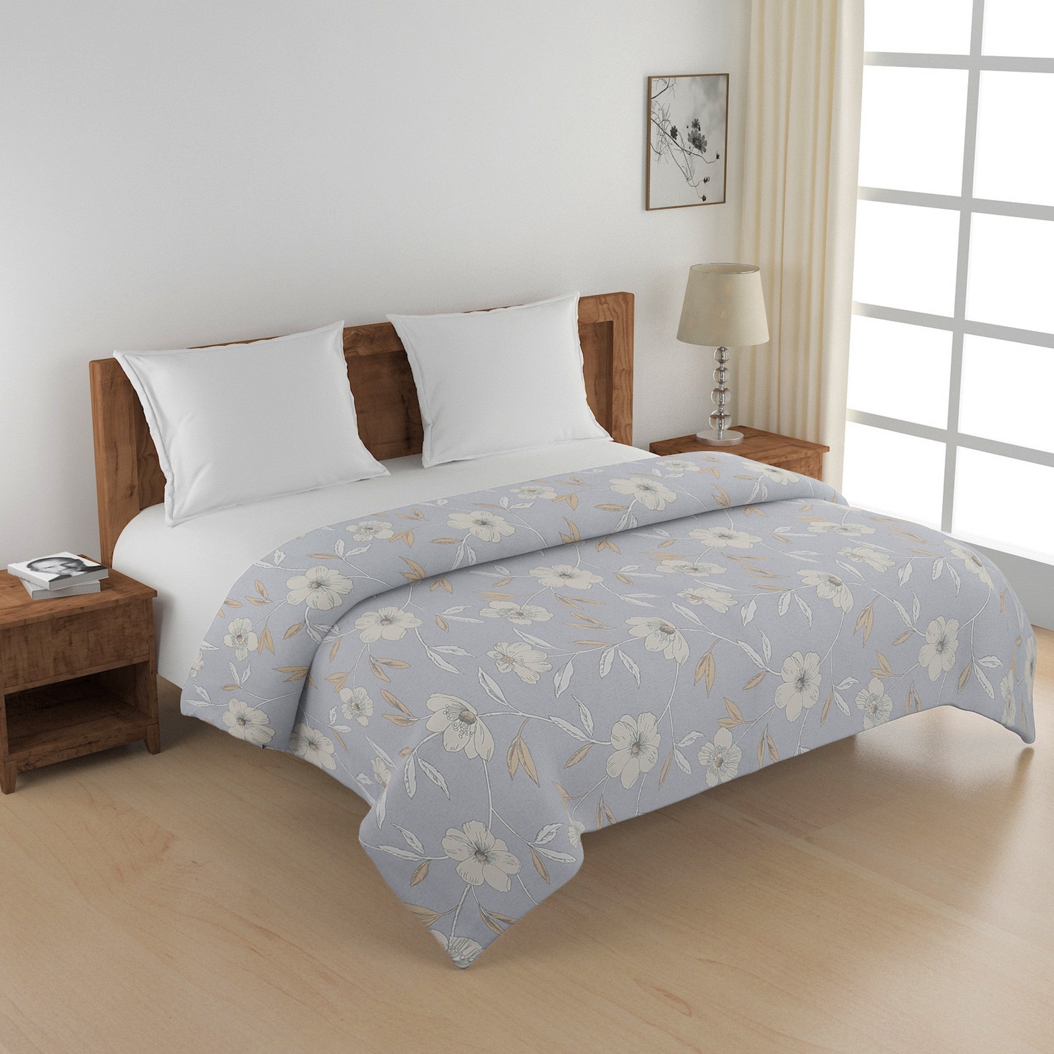 Soft Blended cotton Floral Grey Double Winter Quilt