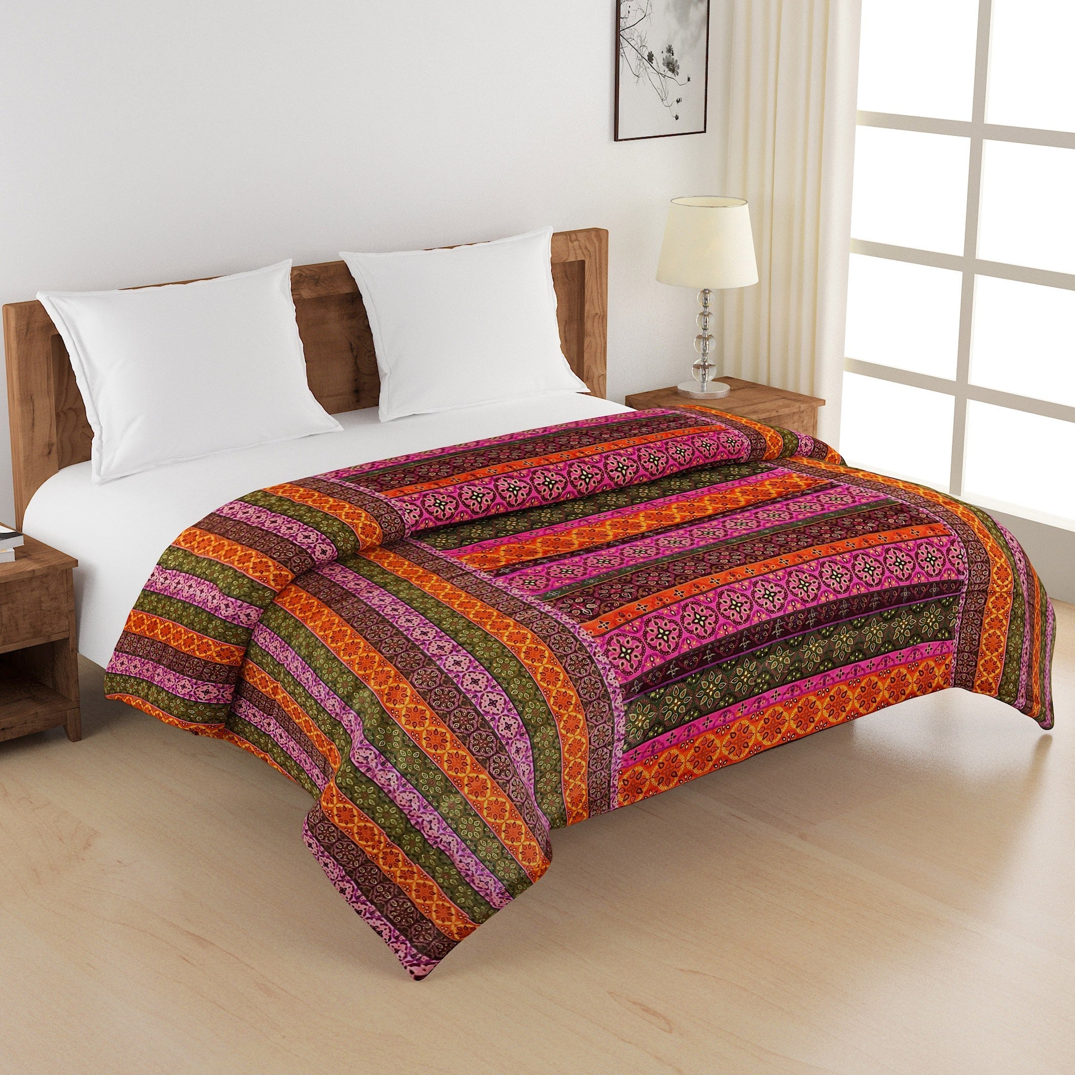 Elegant Cotton Ethnic motif Pink Single AC Quilt