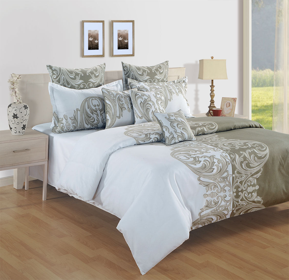 Elegant Cotton Ethnic motif Green Double AC Quilt