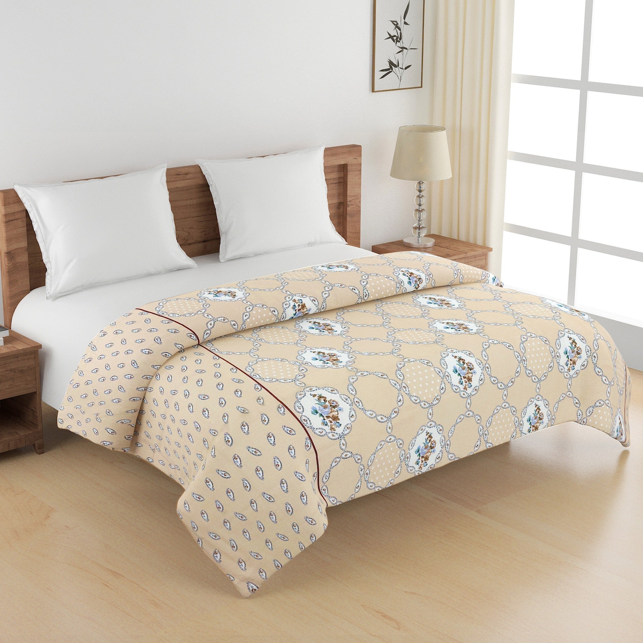 Elegant Cotton Motif Beige Single AC Quilt