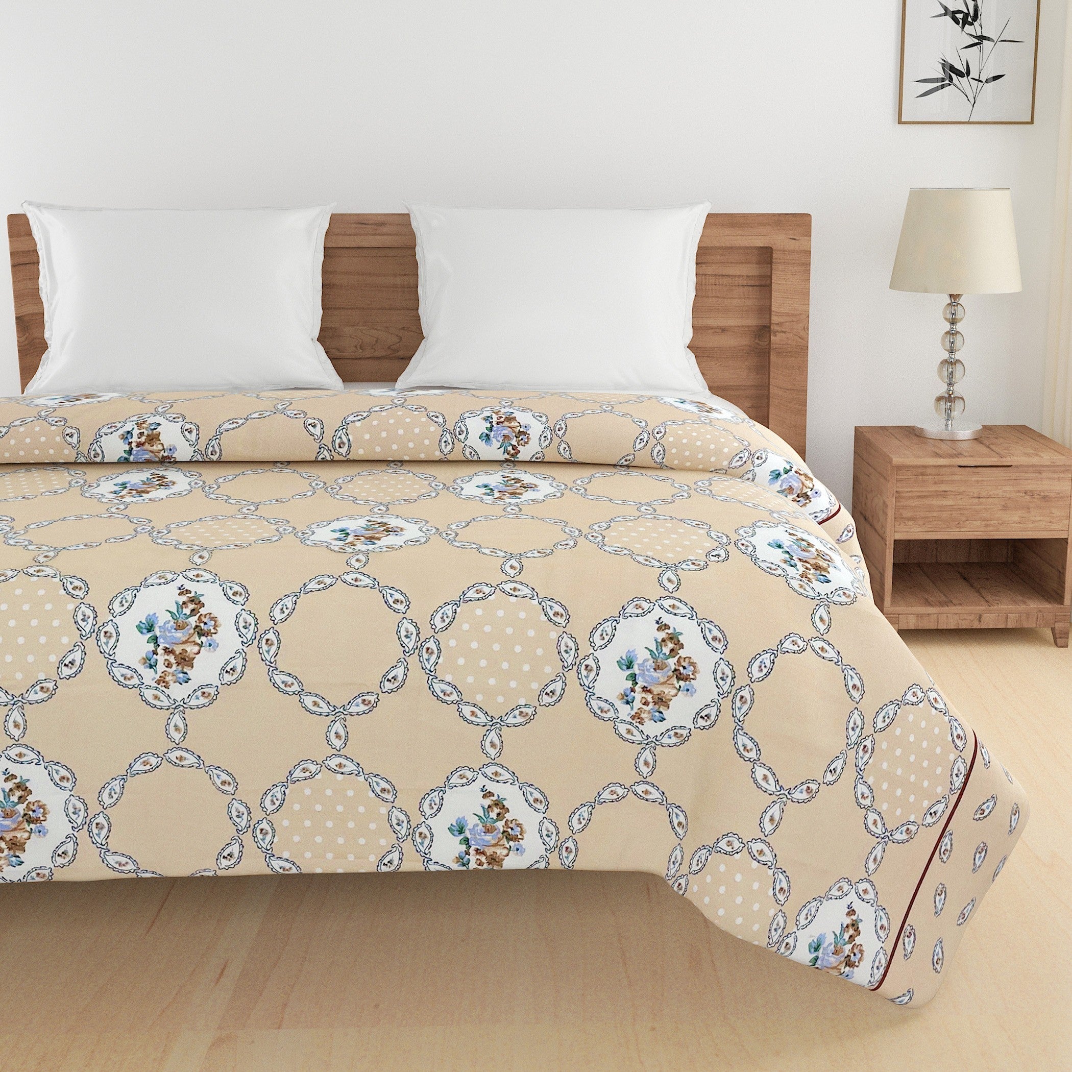 Elegant Cotton Motif Beige Single AC Quilt