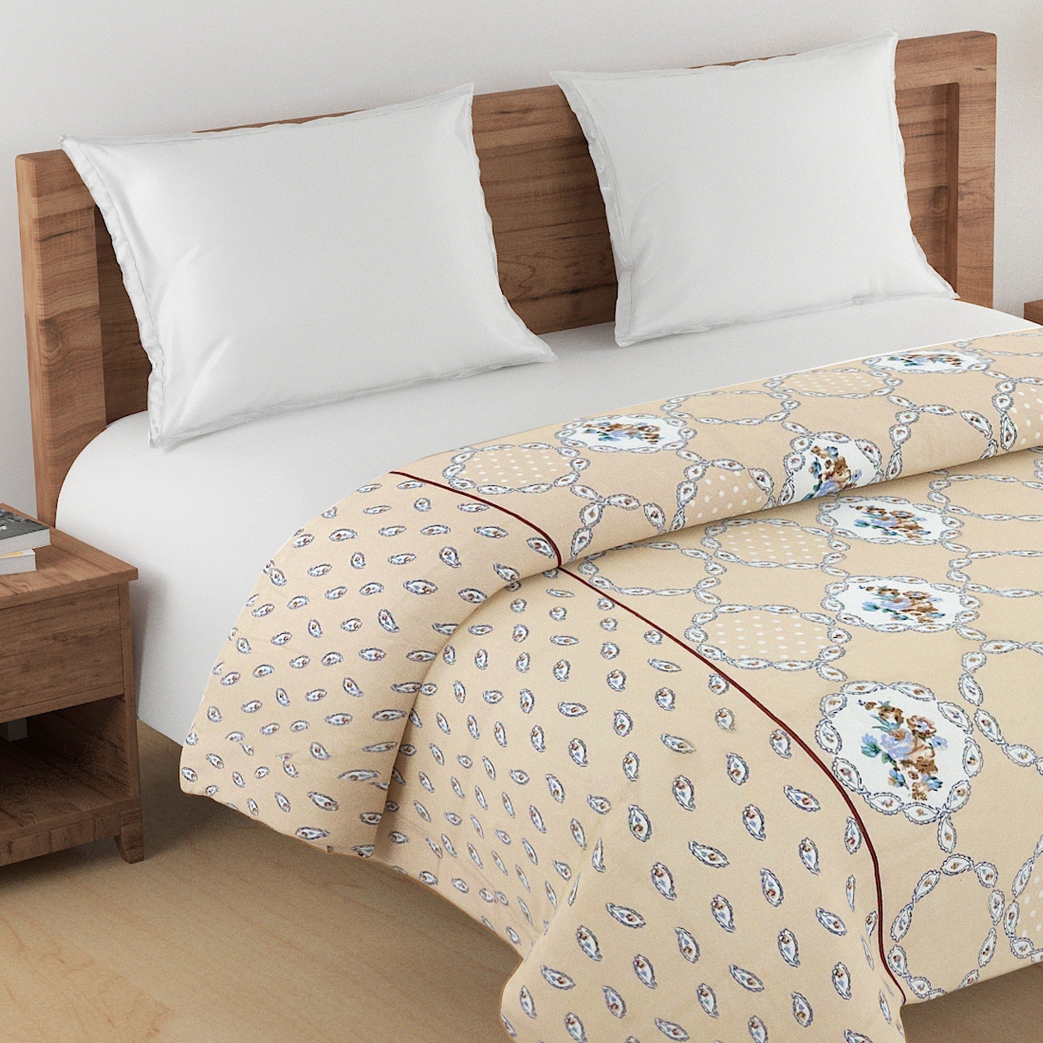 Elegant Roto cotton Motif Beige Double AC Quilt