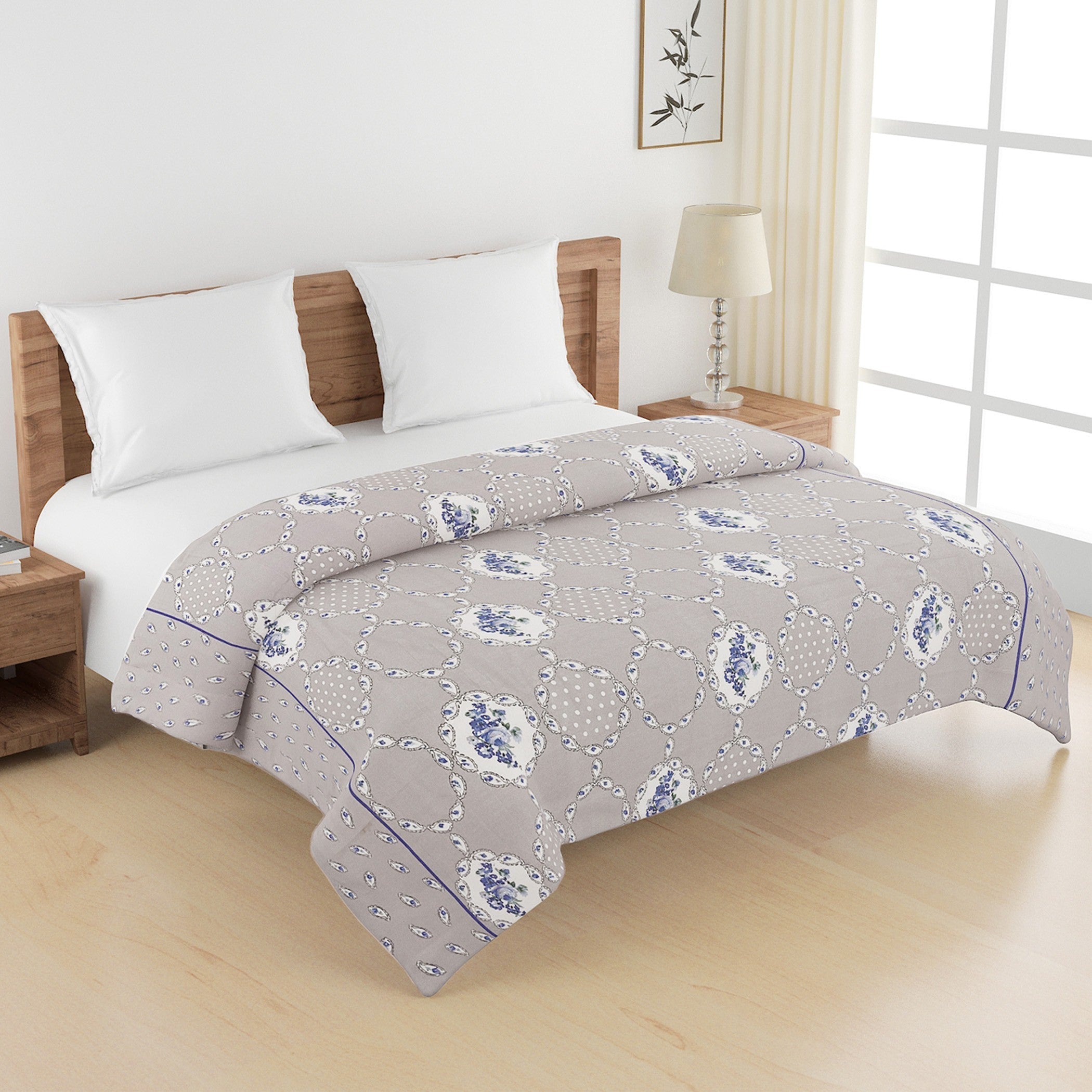Elegant Cotton Motif Grey Single AC Quilt