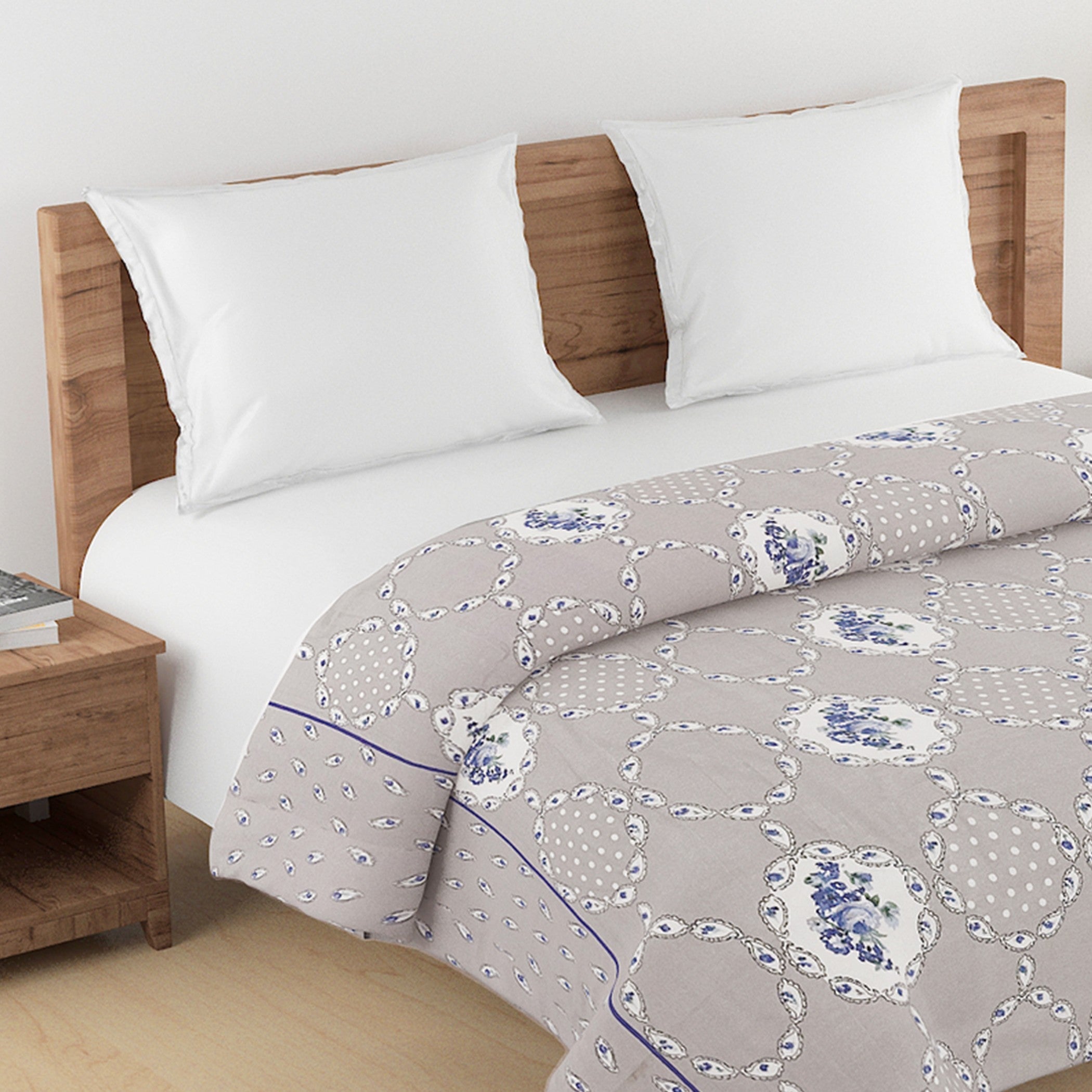 Elegant Cotton Motif Grey Single Winter Quilt