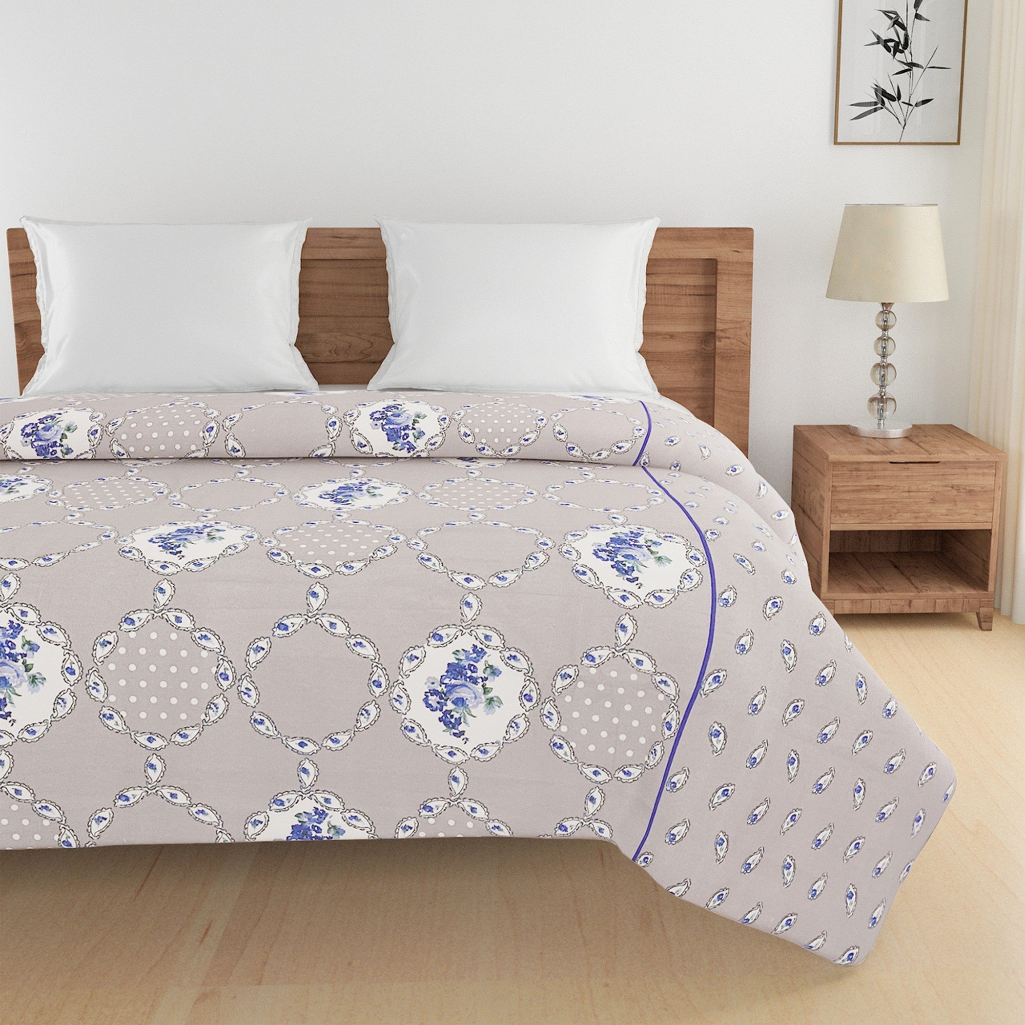 Elegant Cotton Motif Grey Single AC Quilt