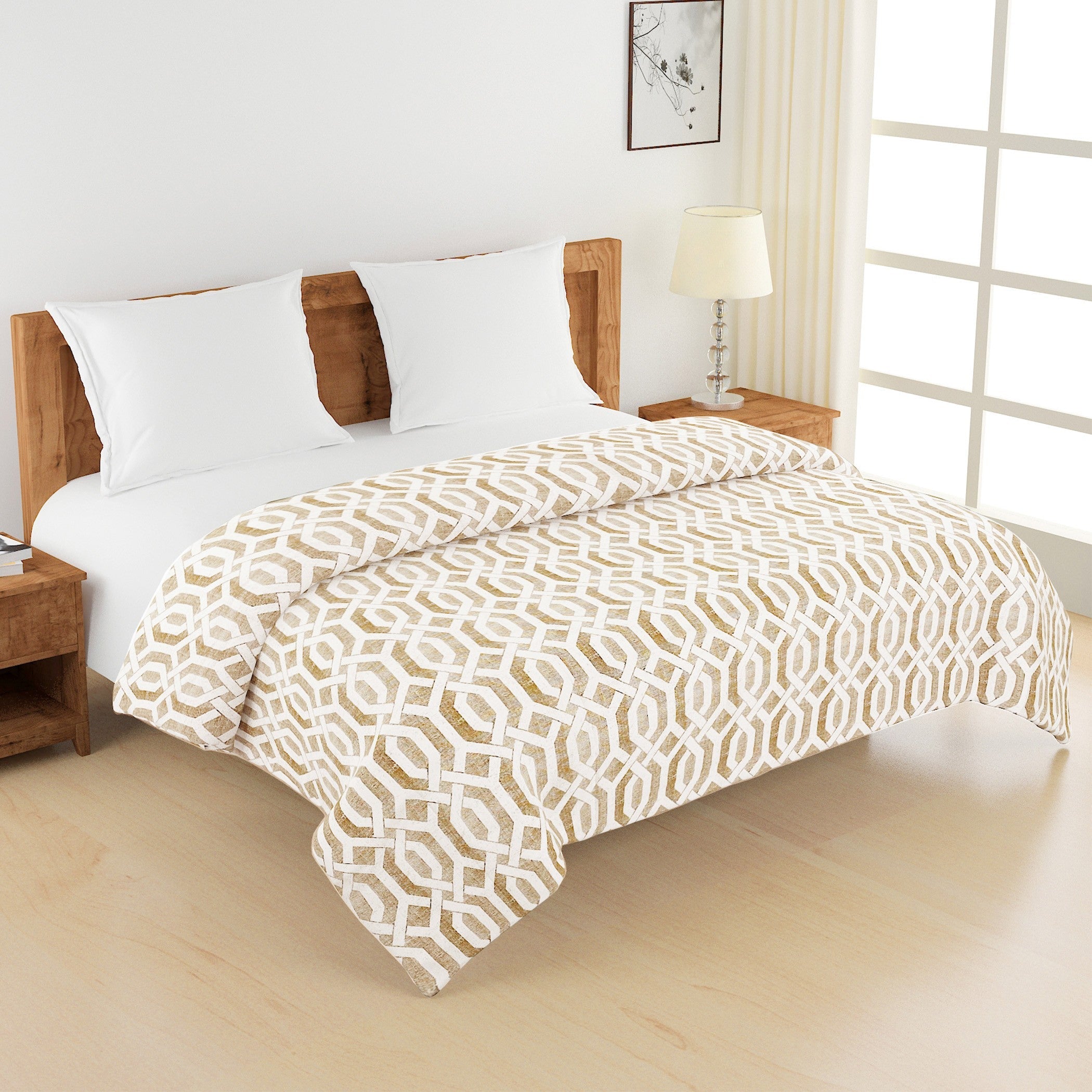 Modern Roto cotton Geometric Brown Double AC Quilt